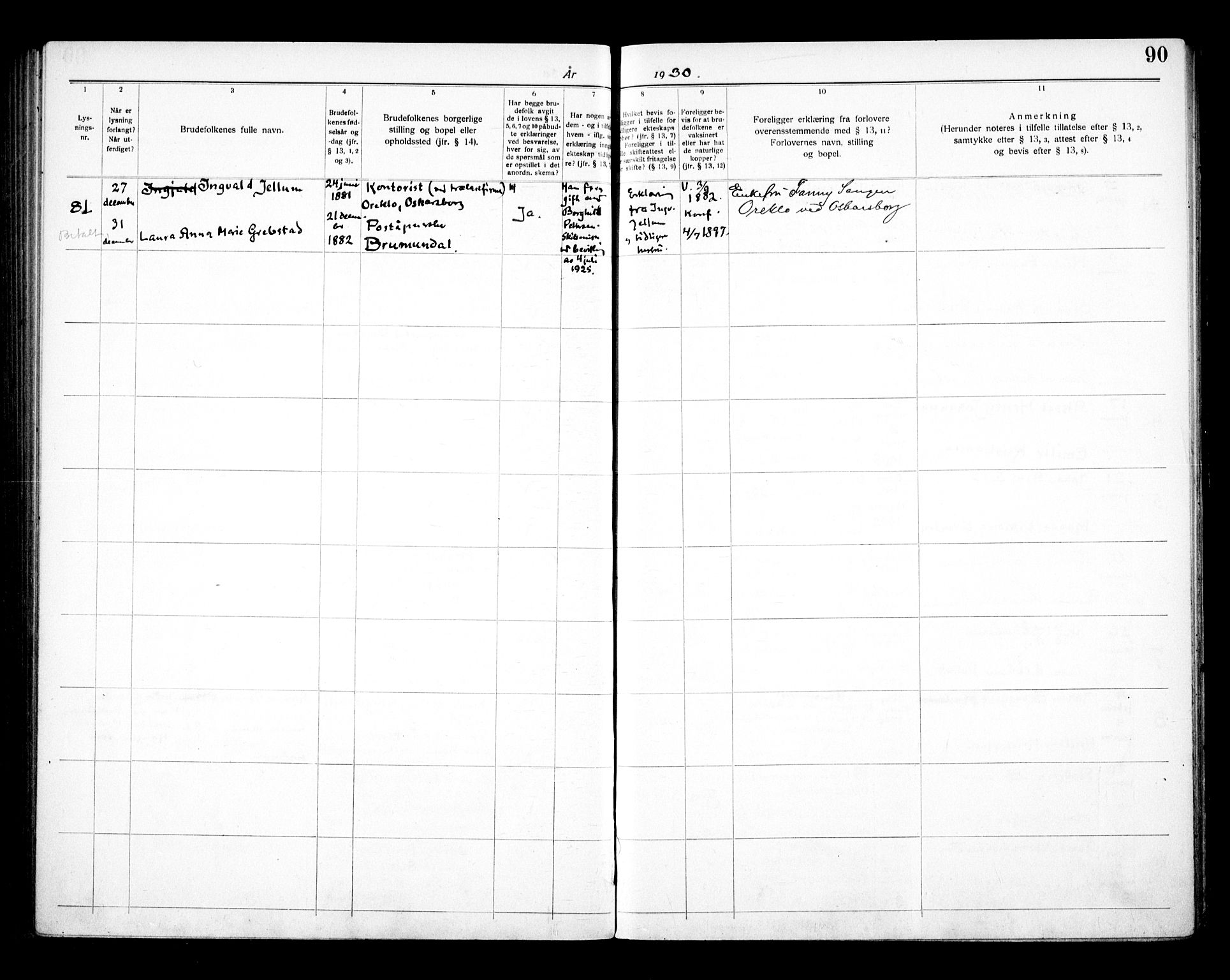 Vålerengen prestekontor Kirkebøker, SAO/A-10878/H/Ha/L0003: Banns register no. 3, 1919-1932, p. 90