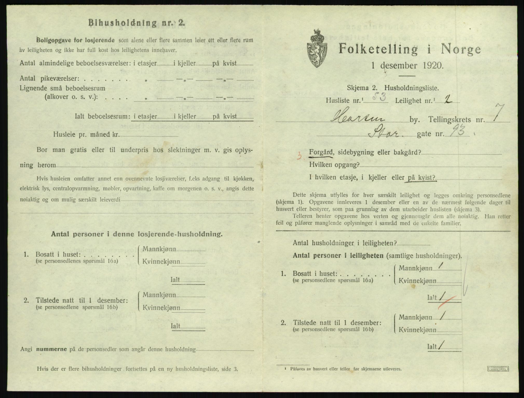 SAKO, 1920 census for Horten, 1920, p. 7407