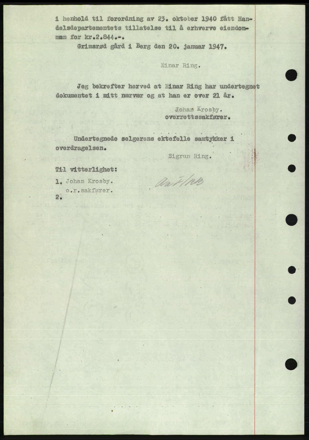Idd og Marker sorenskriveri, SAO/A-10283/G/Gb/Gbb/L0009: Mortgage book no. A9, 1946-1947, Diary no: : 179/1947
