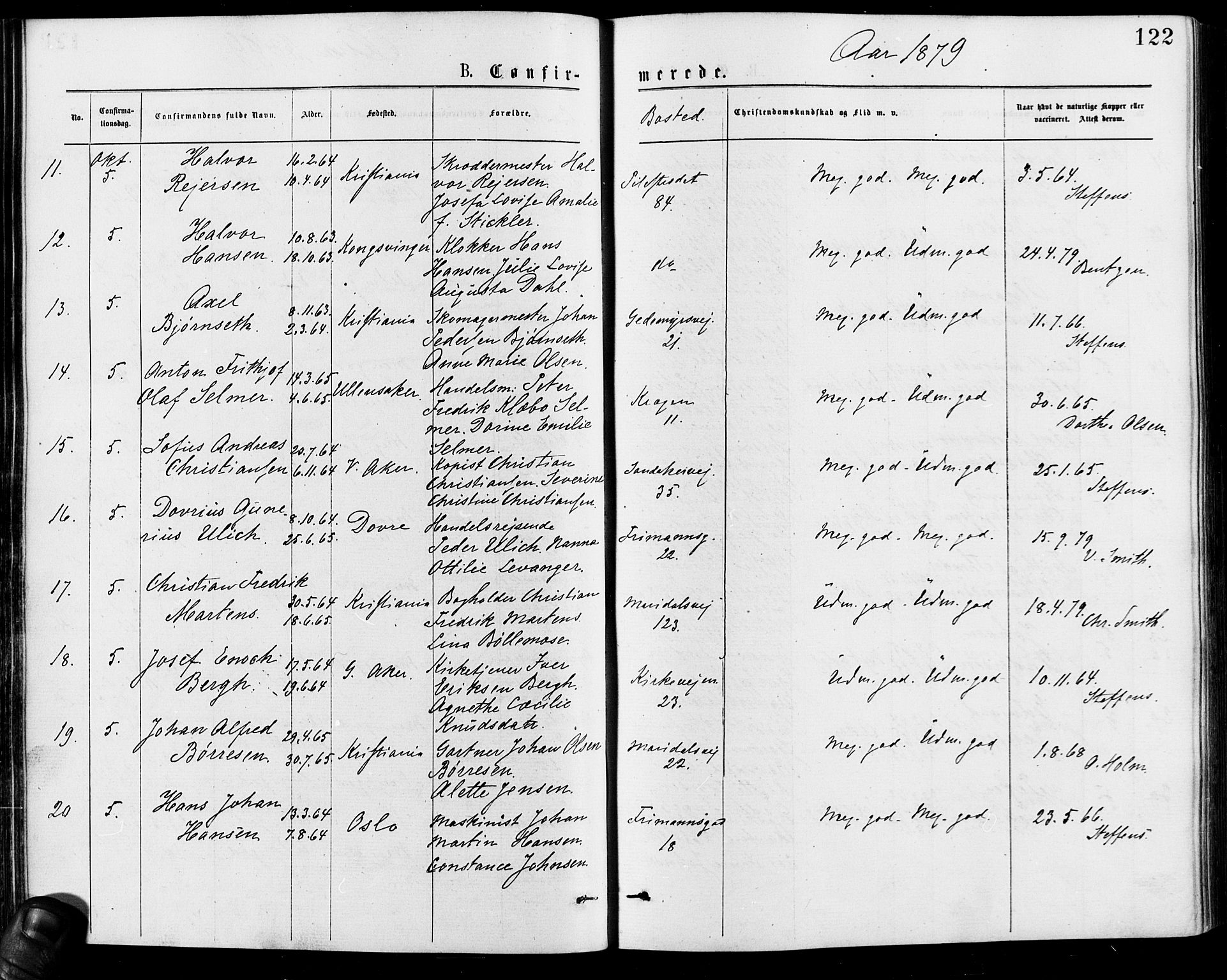 Gamle Aker prestekontor Kirkebøker, AV/SAO-A-10617a/F/L0005: Parish register (official) no. 5, 1873-1881, p. 122