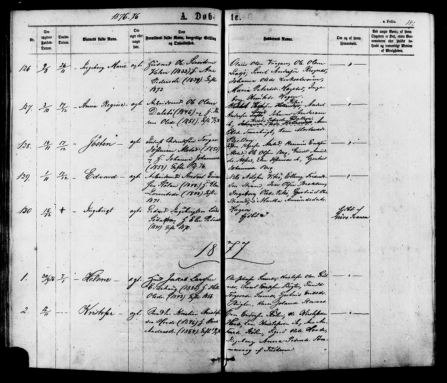Ministerialprotokoller, klokkerbøker og fødselsregistre - Sør-Trøndelag, SAT/A-1456/630/L0495: Parish register (official) no. 630A08, 1868-1878, p. 137