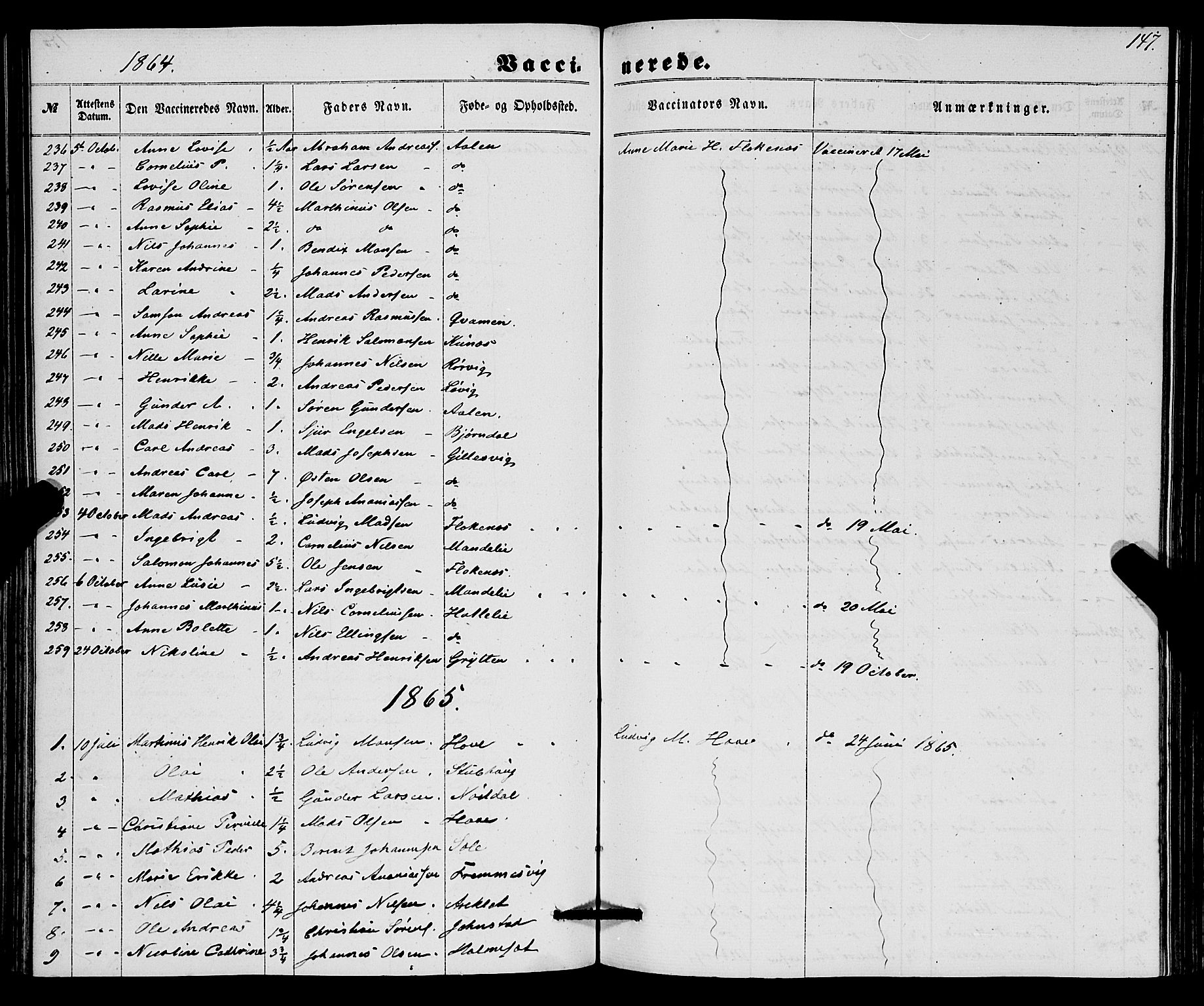 Førde sokneprestembete, SAB/A-79901/H/Haa/Haaa/L0010: Parish register (official) no. A 10, 1861-1876, p. 147