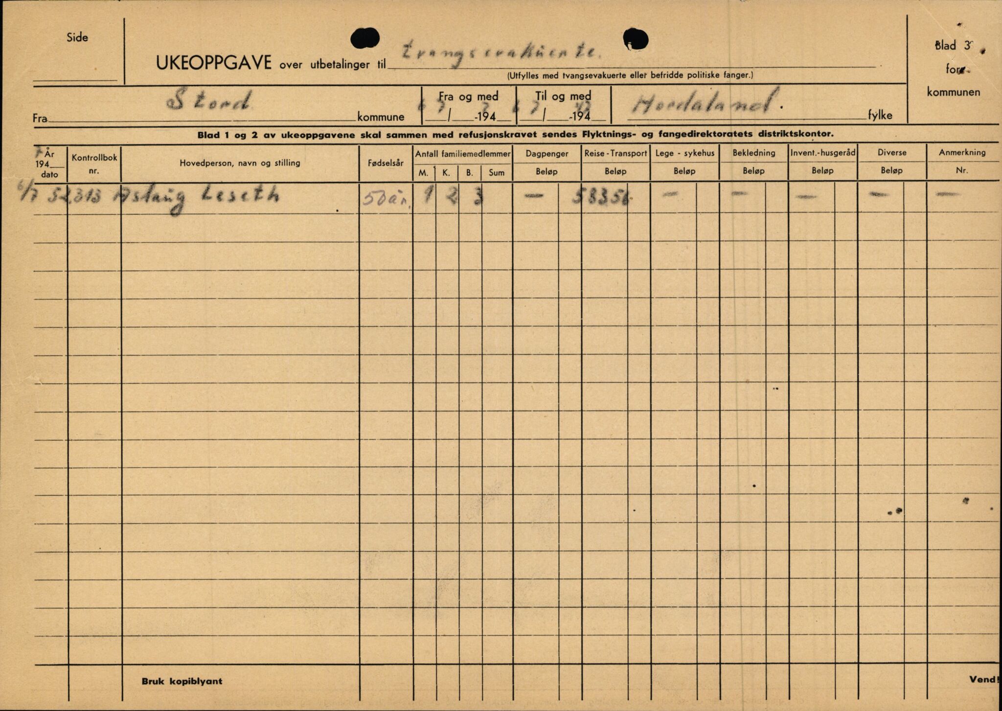 Stord kommune. Formannskapet, IKAH/1221-021/E/Ea/L0003/0007: Emneordna korrespondanse / Stønad til evakuerte , 1945-1946, p. 3