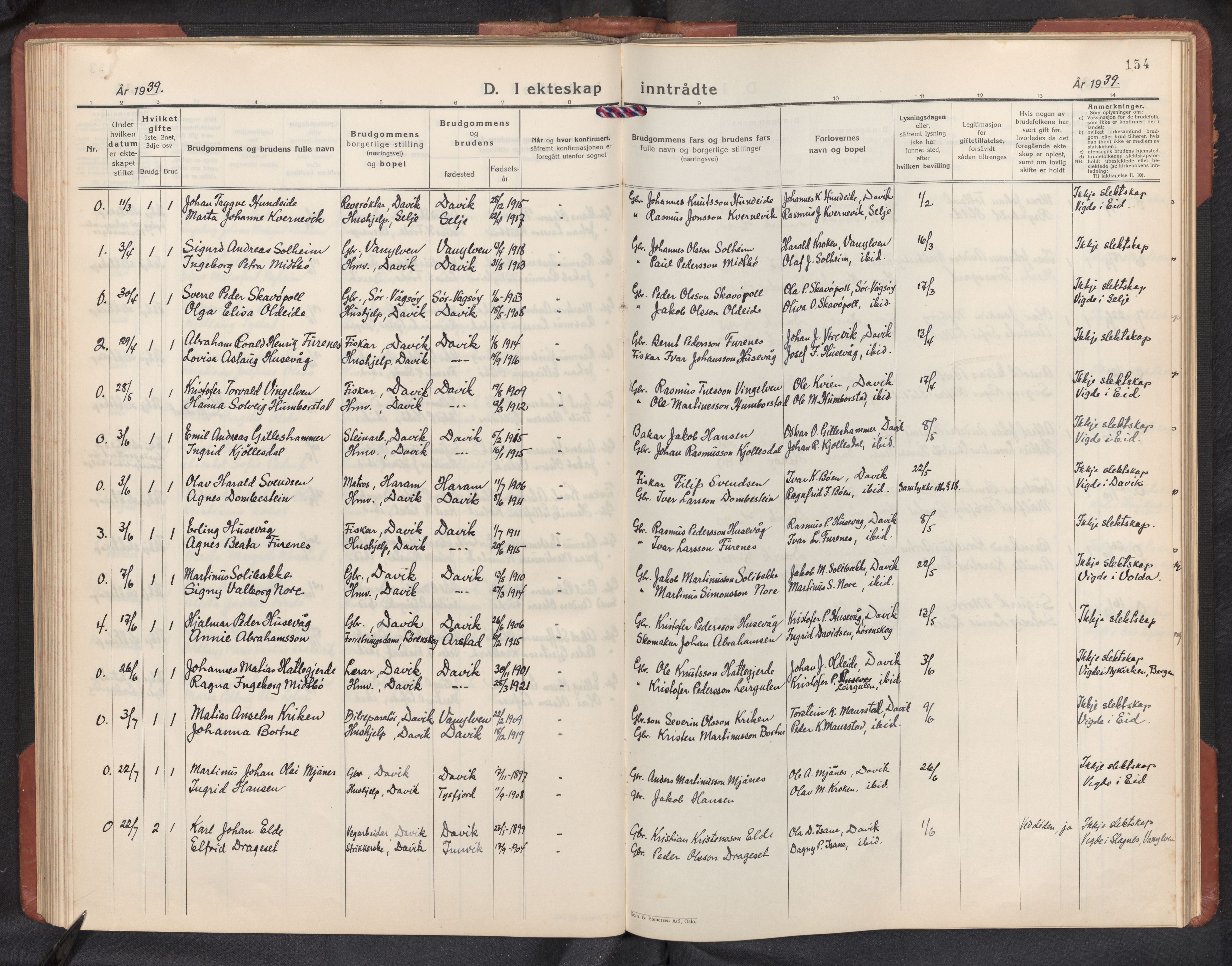 Davik sokneprestembete, AV/SAB-A-79701/H/Hab/Habc/L0004: Parish register (copy) no. C 4, 1930-1952, p. 153b-154a