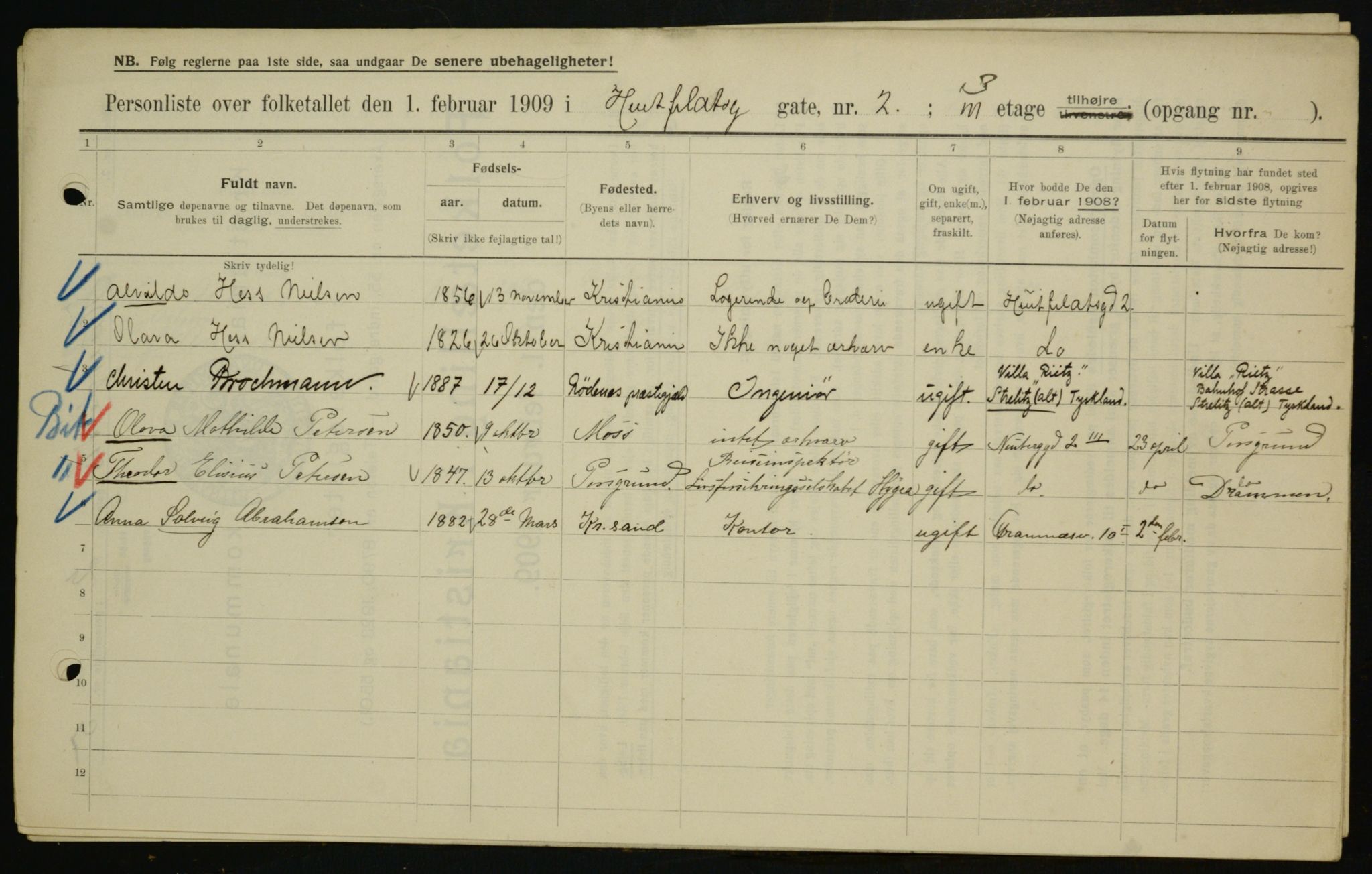 OBA, Municipal Census 1909 for Kristiania, 1909, p. 37688