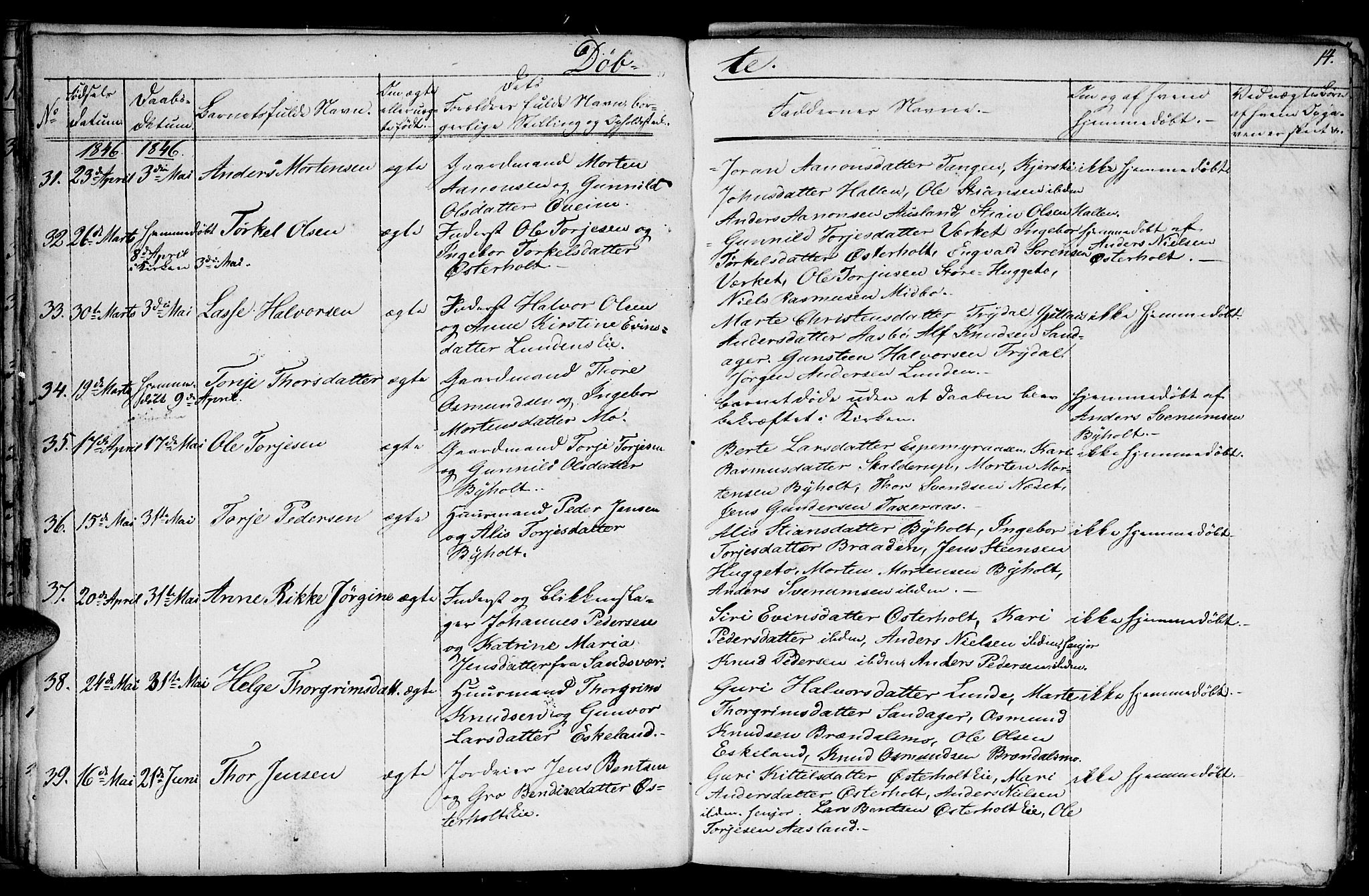 Gjerstad sokneprestkontor, AV/SAK-1111-0014/F/Fb/Fba/L0004: Parish register (copy) no. B 4, 1845-1853, p. 14