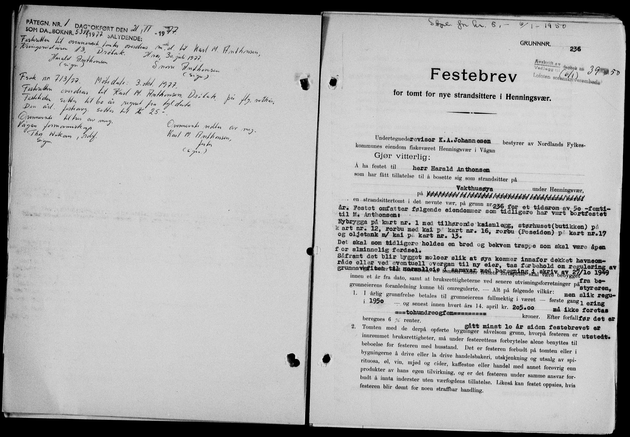 Lofoten sorenskriveri, SAT/A-0017/1/2/2C/L0022a: Mortgage book no. 22a, 1949-1950, Diary no: : 39/1950