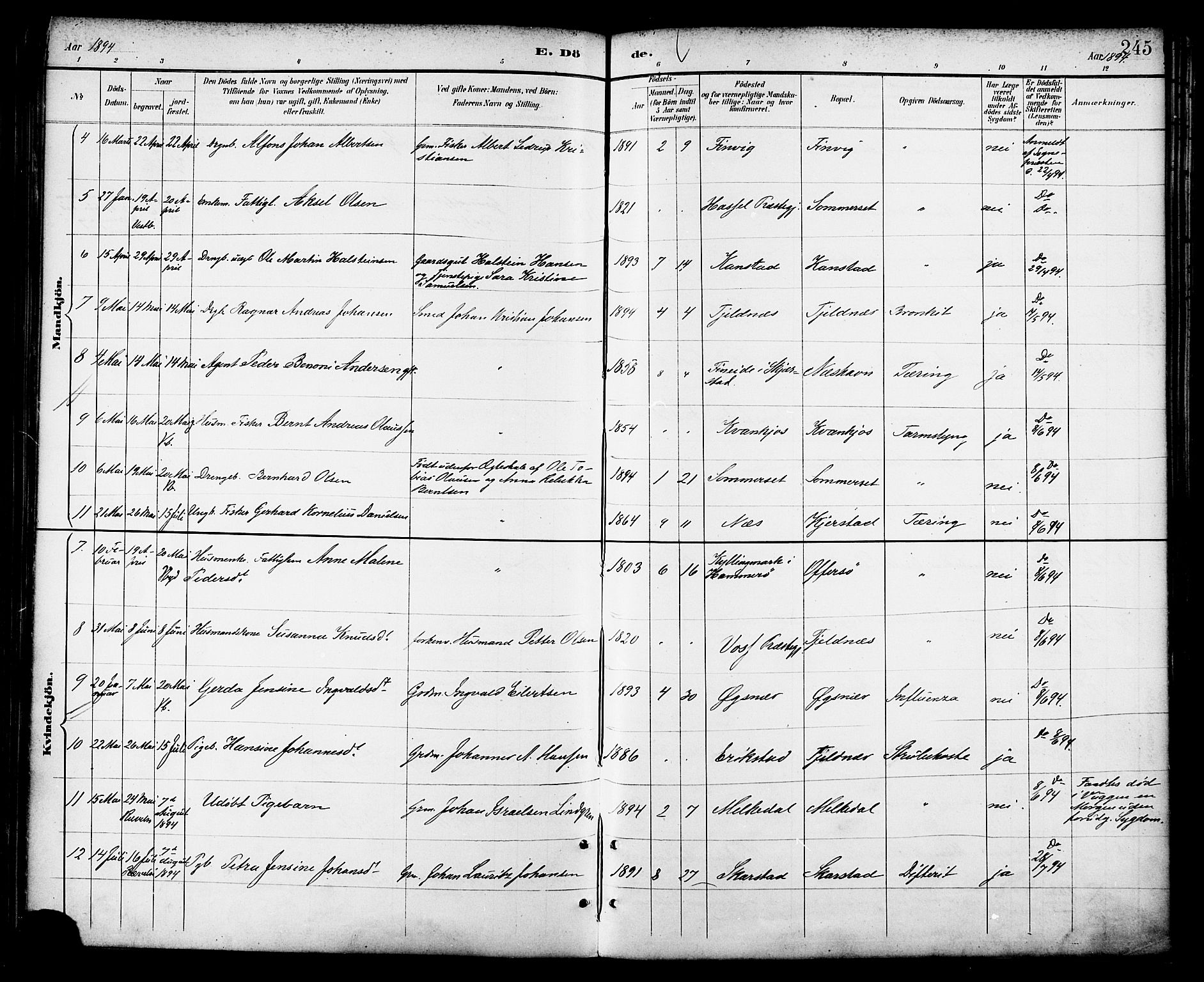 Ministerialprotokoller, klokkerbøker og fødselsregistre - Nordland, AV/SAT-A-1459/872/L1035: Parish register (official) no. 872A10, 1884-1896, p. 245