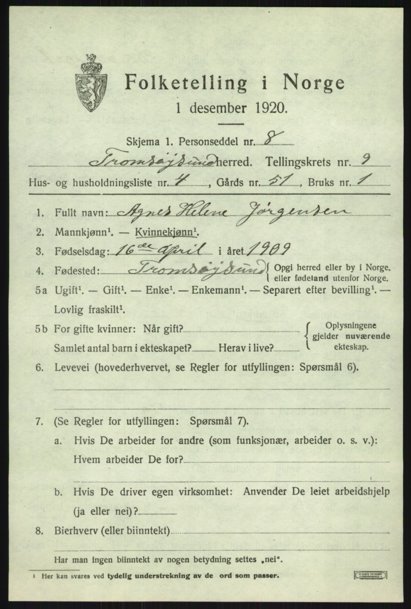 SATØ, 1920 census for Tromsøysund, 1920, p. 6572