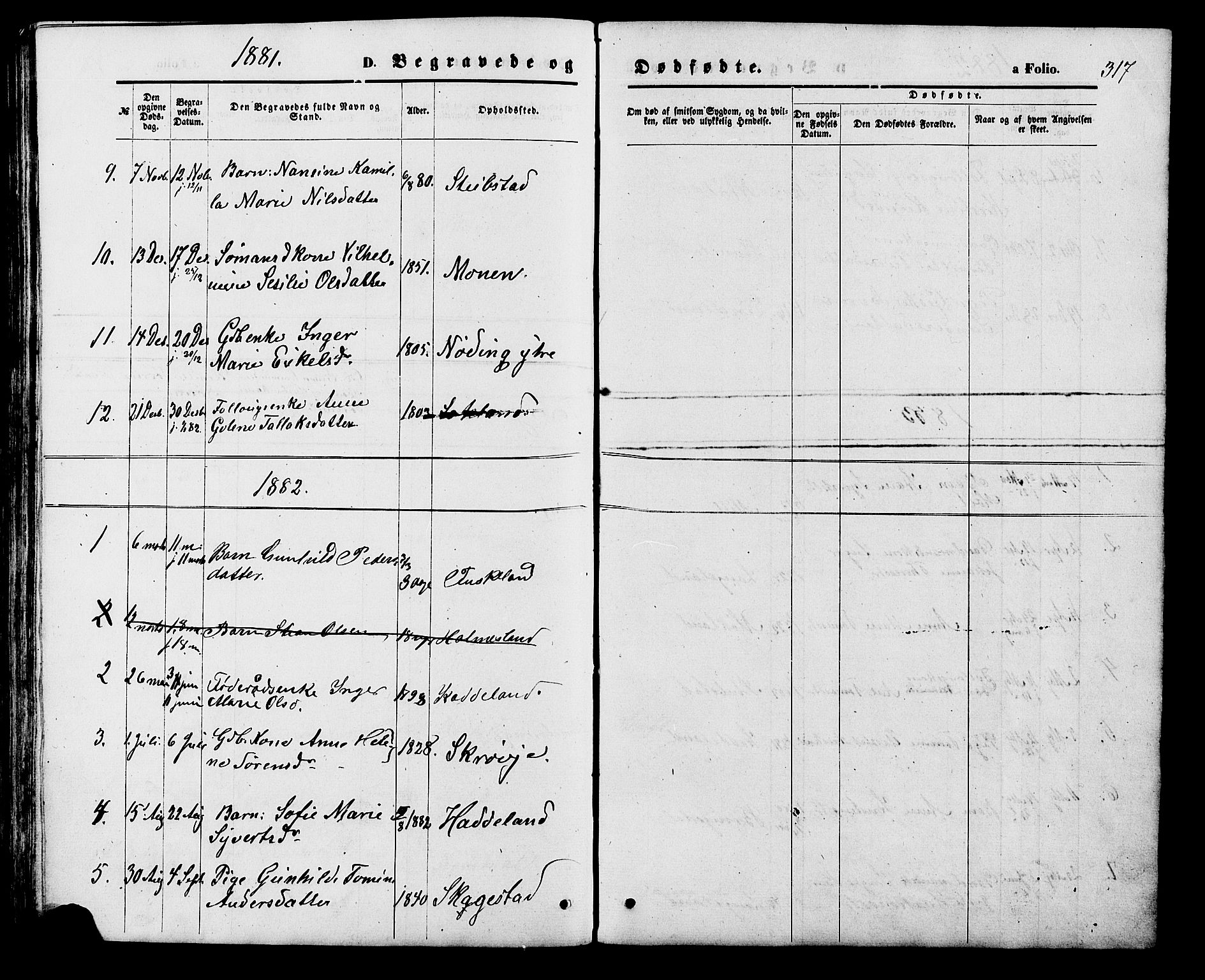Holum sokneprestkontor, SAK/1111-0022/F/Fb/Fba/L0004: Parish register (copy) no. B 4, 1867-1890, p. 317