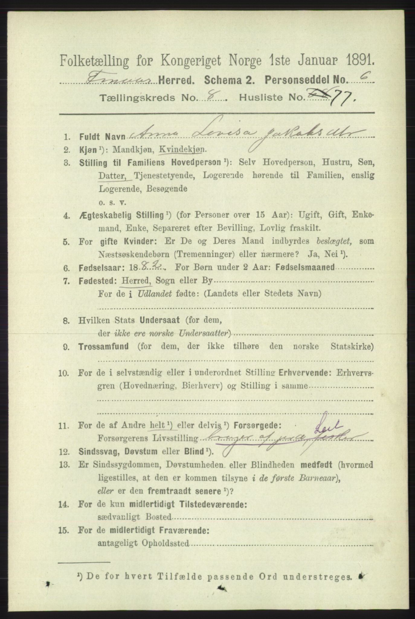 RA, 1891 census for 1218 Finnås, 1891, p. 3852