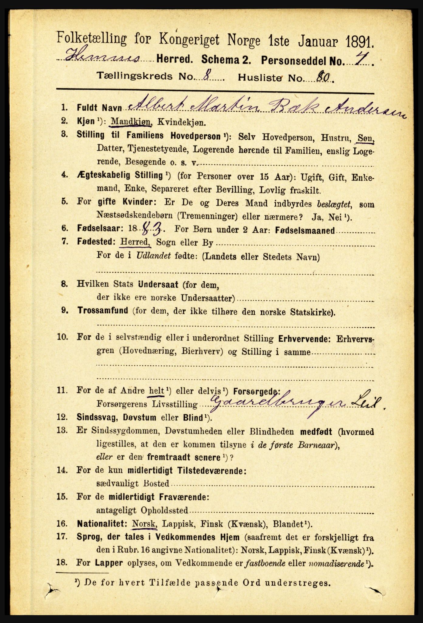 RA, 1891 census for 1832 Hemnes, 1891, p. 4155