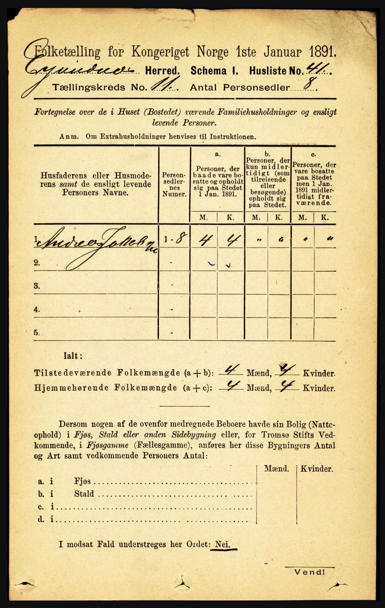 RA, 1891 census for 1853 Evenes, 1891, p. 3464