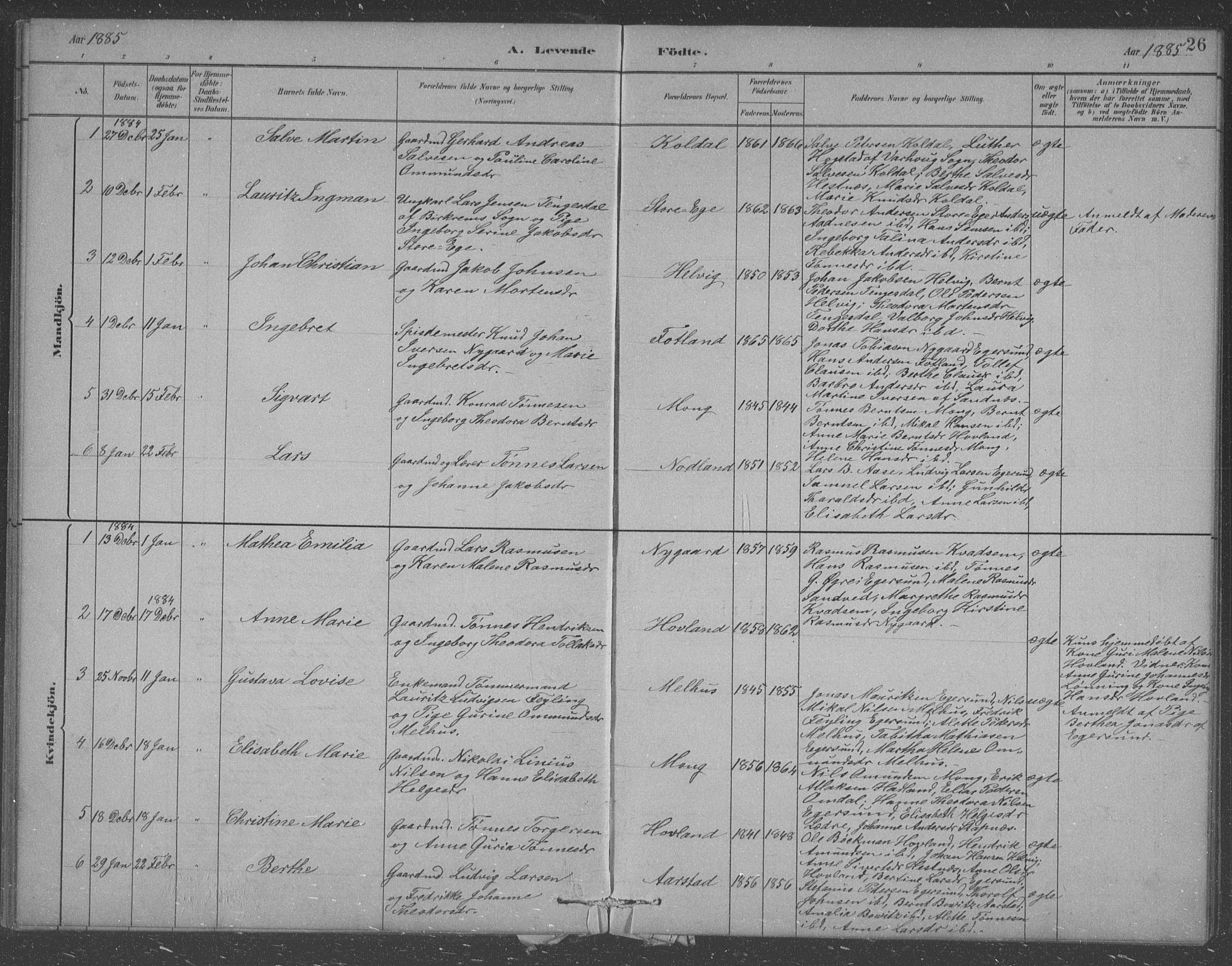 Eigersund sokneprestkontor, SAST/A-101807/S09/L0007: Parish register (copy) no. B 7, 1882-1892, p. 26