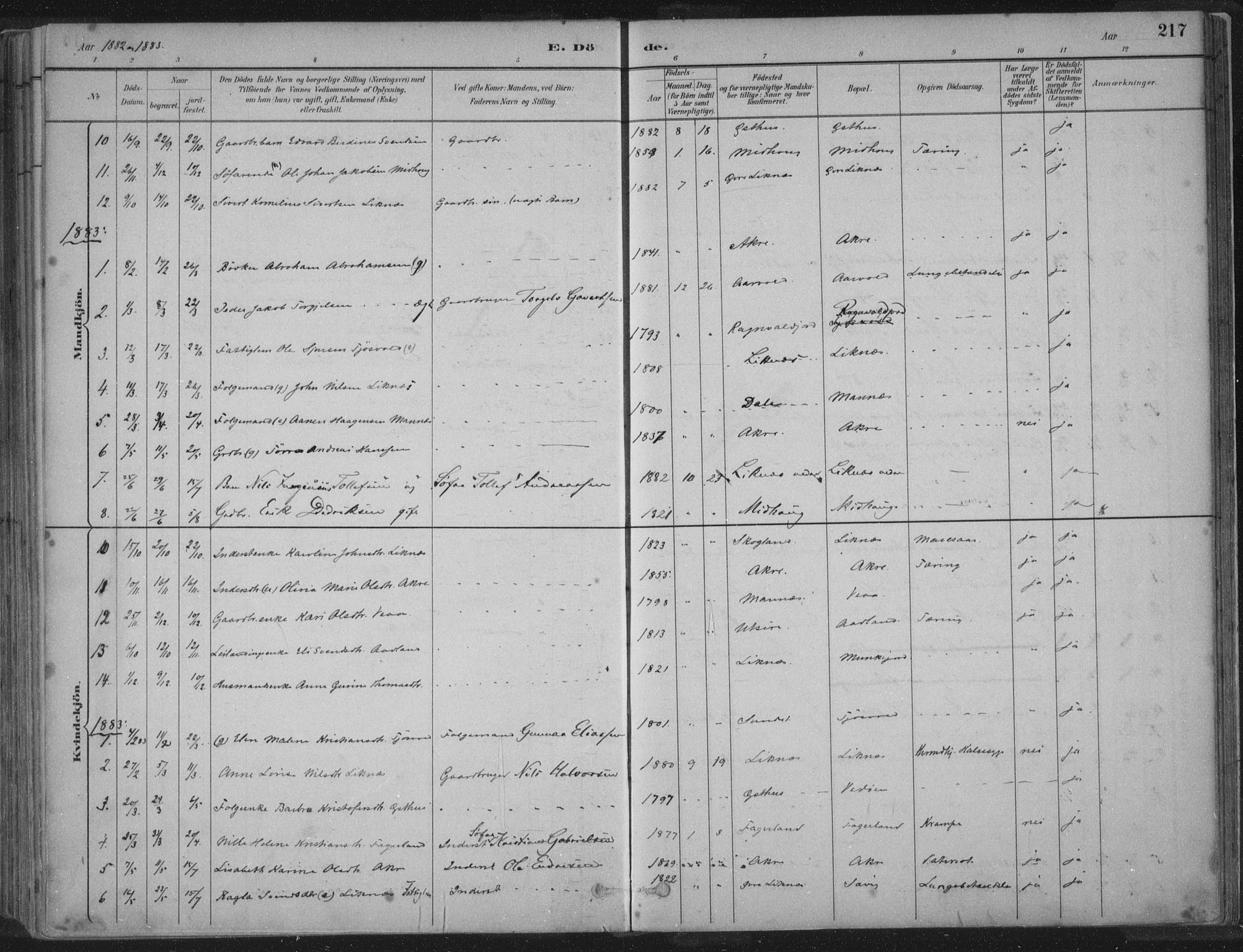 Kopervik sokneprestkontor, SAST/A-101850/H/Ha/Haa/L0004: Parish register (official) no. A 4, 1882-1905, p. 217