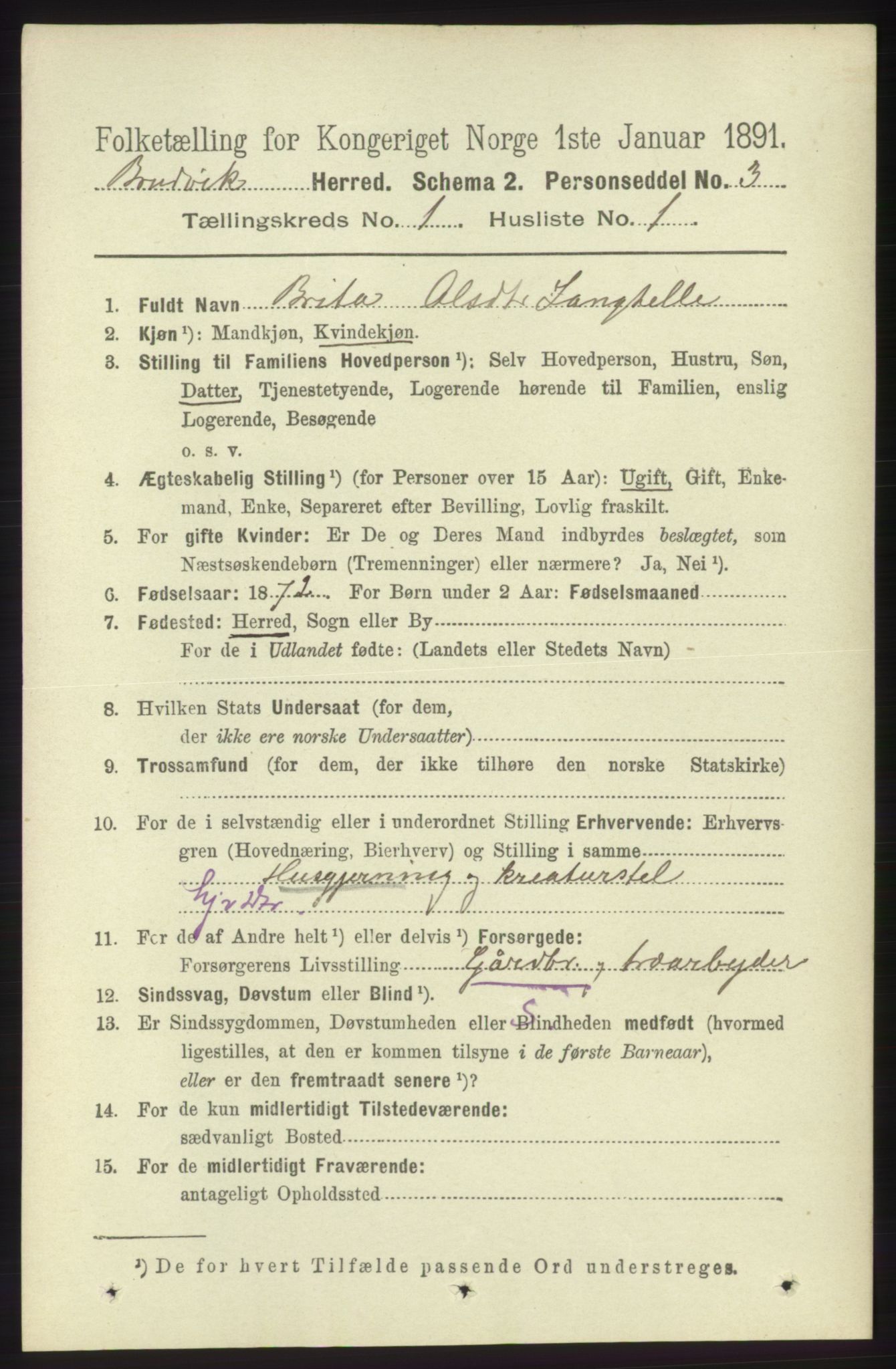 RA, 1891 census for 1251 Bruvik, 1891, p. 73