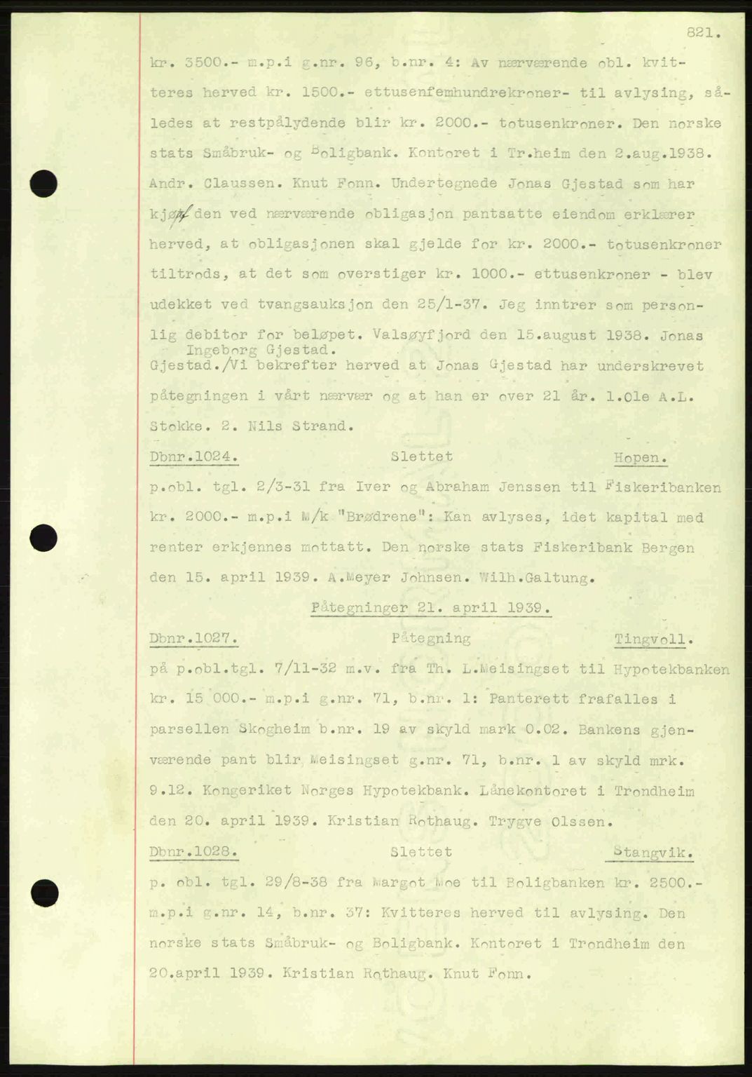 Nordmøre sorenskriveri, AV/SAT-A-4132/1/2/2Ca: Mortgage book no. C80, 1936-1939, Diary no: : 1024/1939