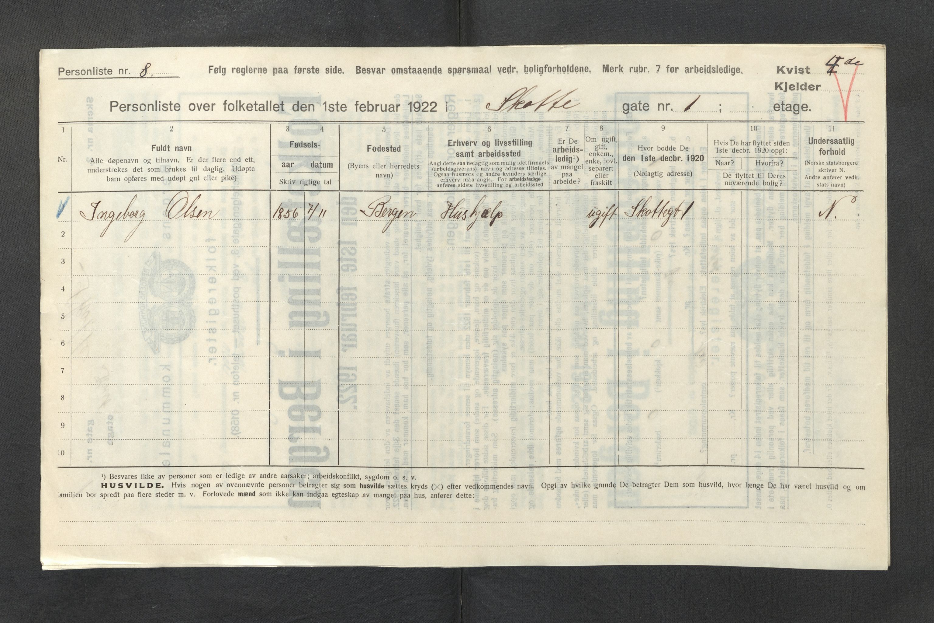 SAB, Municipal Census 1922 for Bergen, 1922, p. 37296