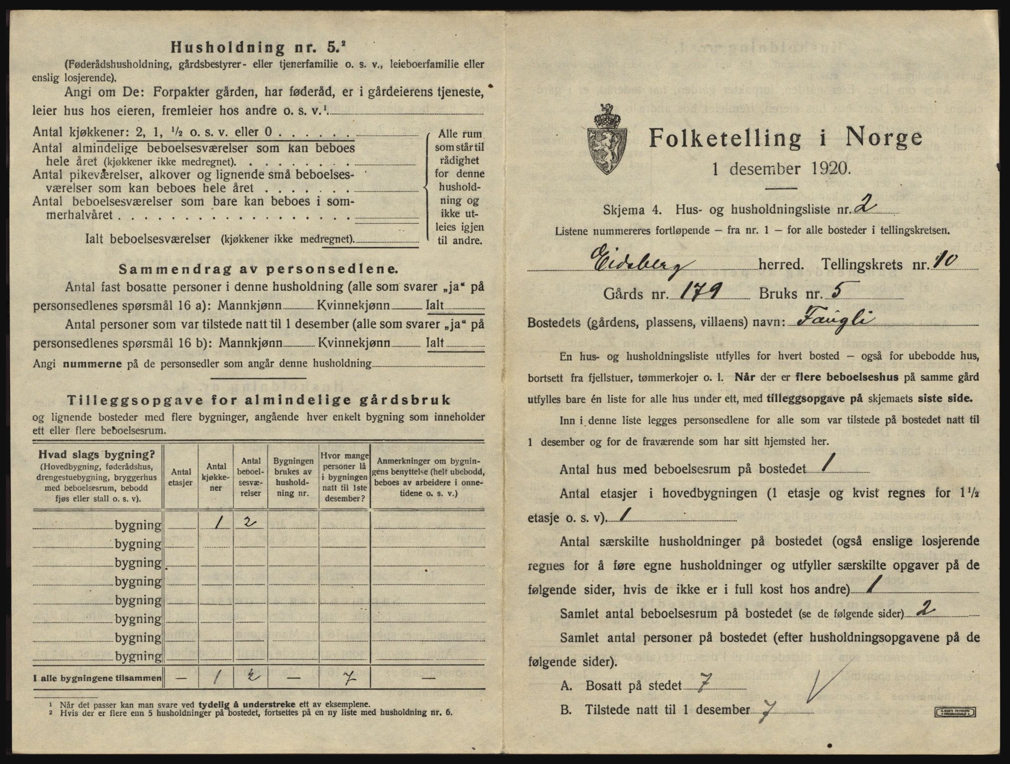 SAO, 1920 census for Eidsberg, 1920, p. 1765