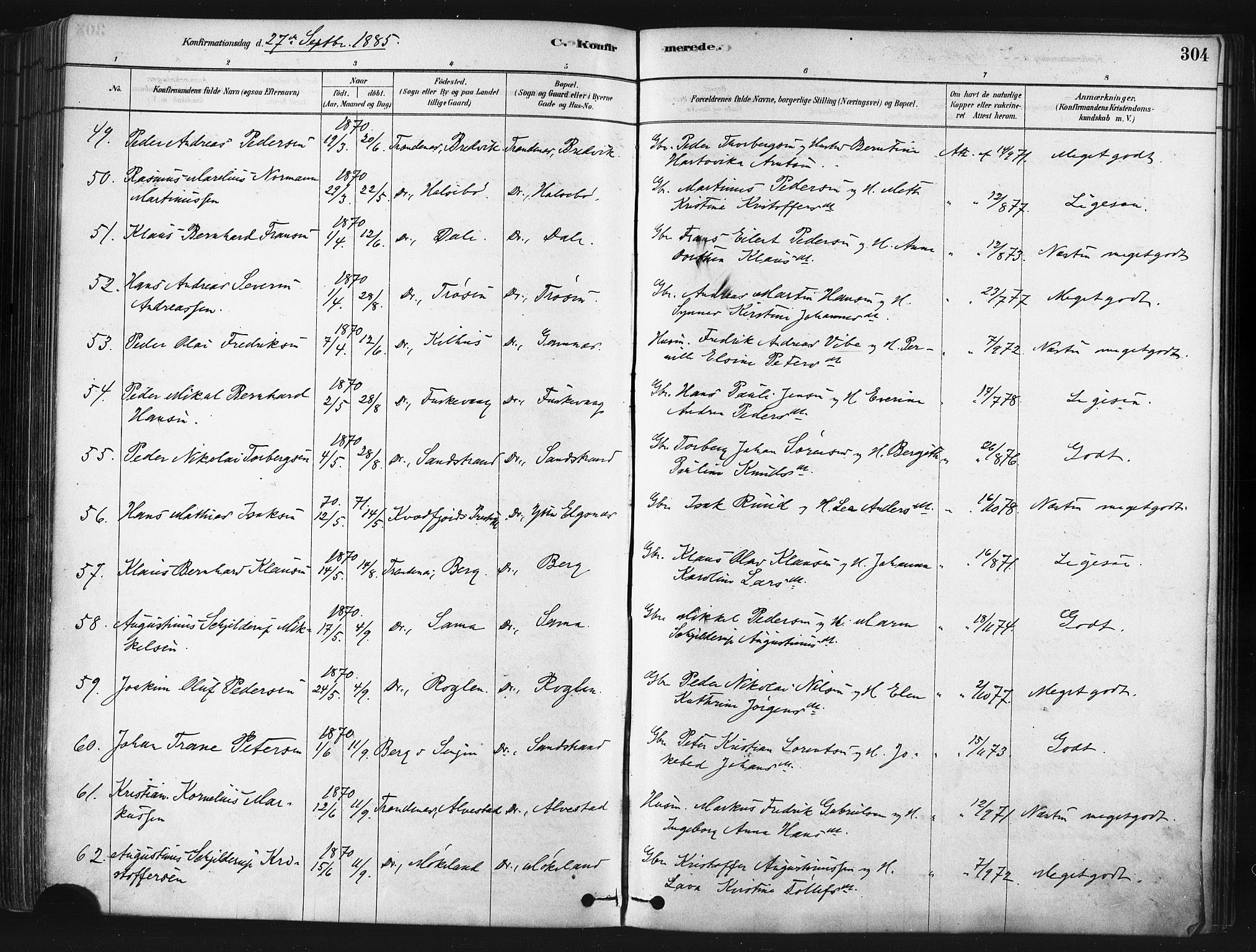 Trondenes sokneprestkontor, SATØ/S-1319/H/Ha/L0014kirke: Parish register (official) no. 14, 1878-1889, p. 304
