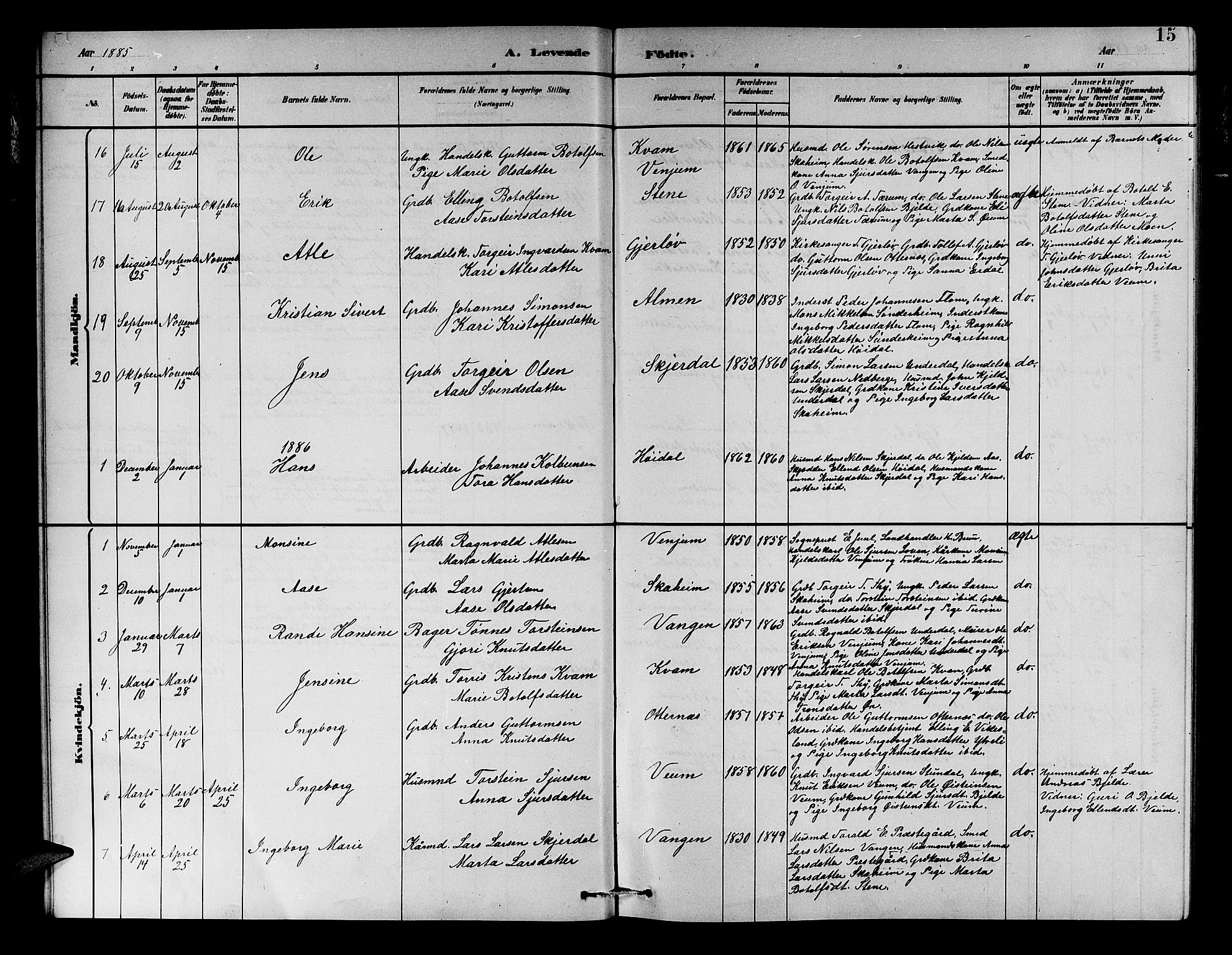 Aurland sokneprestembete, SAB/A-99937/H/Hb/Hba/L0002: Parish register (copy) no. A 2, 1880-1895, p. 15