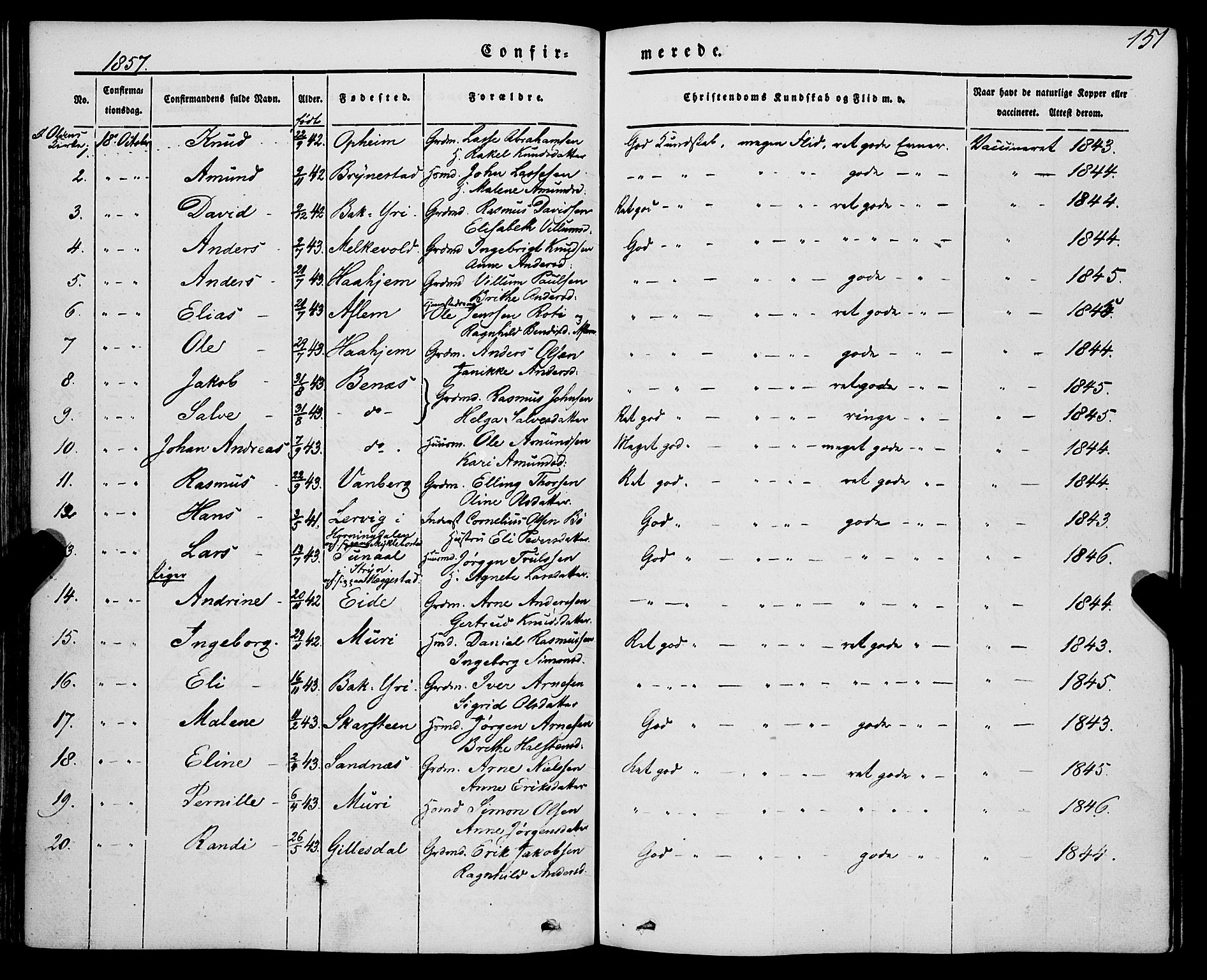 Innvik sokneprestembete, AV/SAB-A-80501: Parish register (official) no. A 5, 1847-1865, p. 151