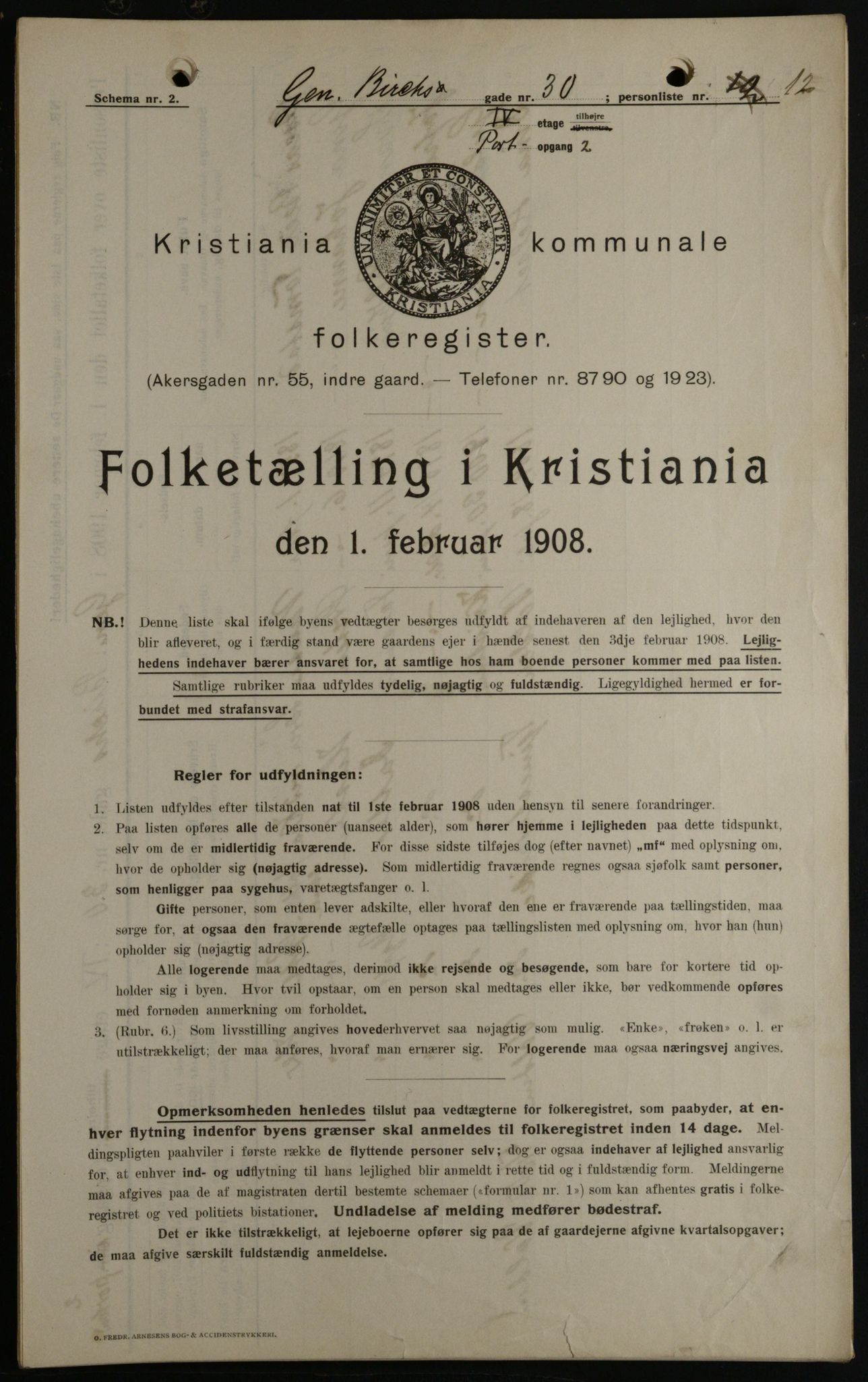 OBA, Municipal Census 1908 for Kristiania, 1908, p. 26186