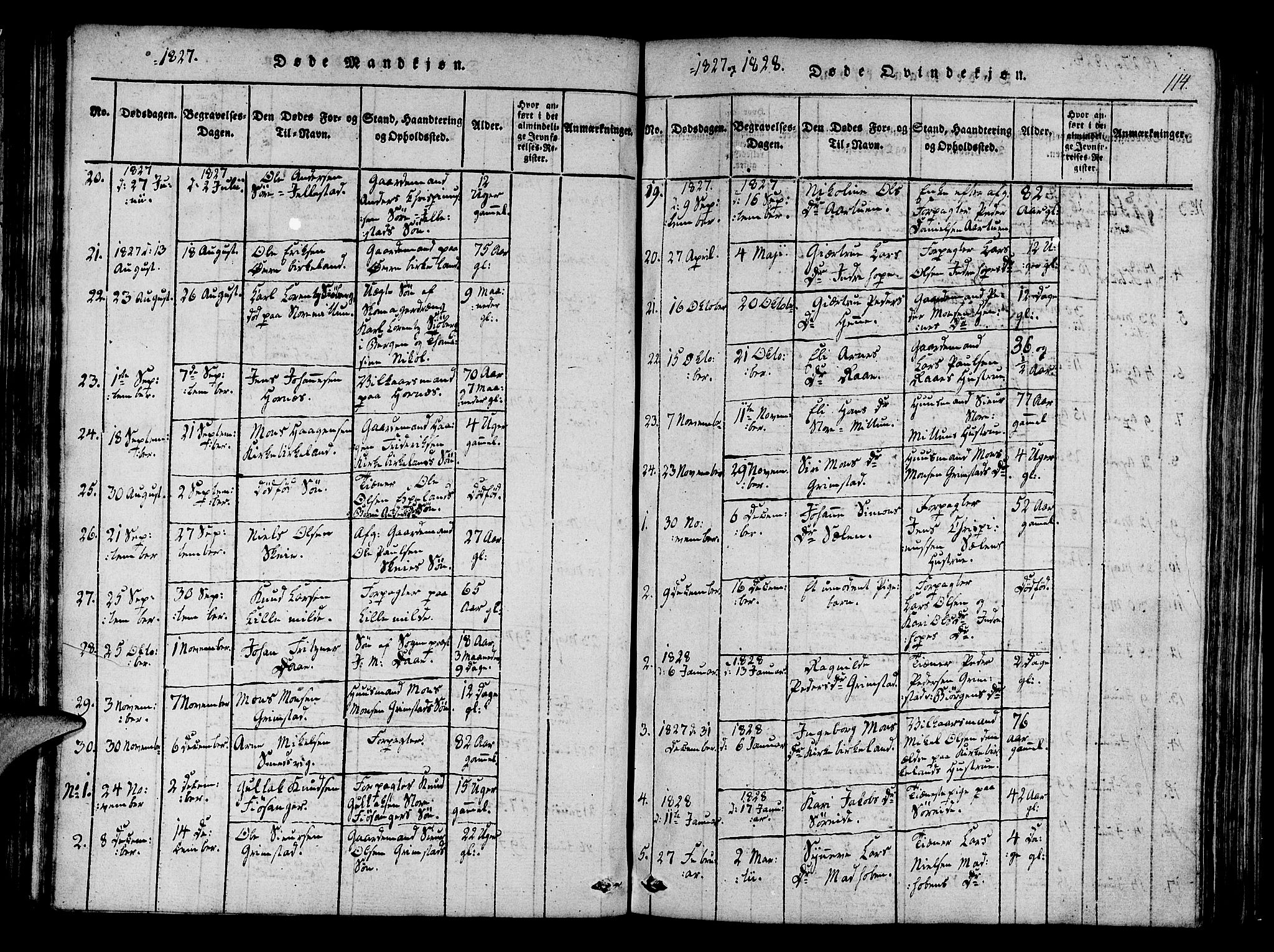 Fana Sokneprestembete, SAB/A-75101/H/Haa/Haaa/L0007: Parish register (official) no. A 7, 1816-1828, p. 114