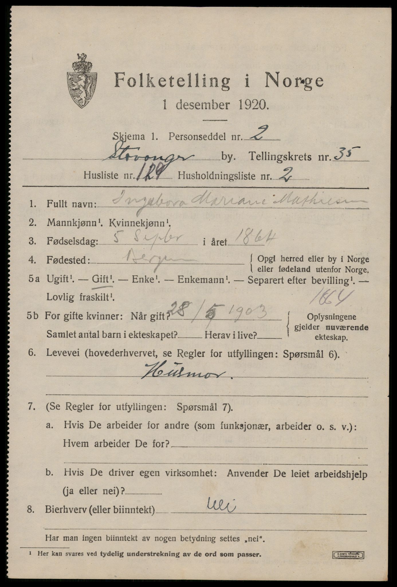 SAST, 1920 census for Stavanger, 1920, p. 95720