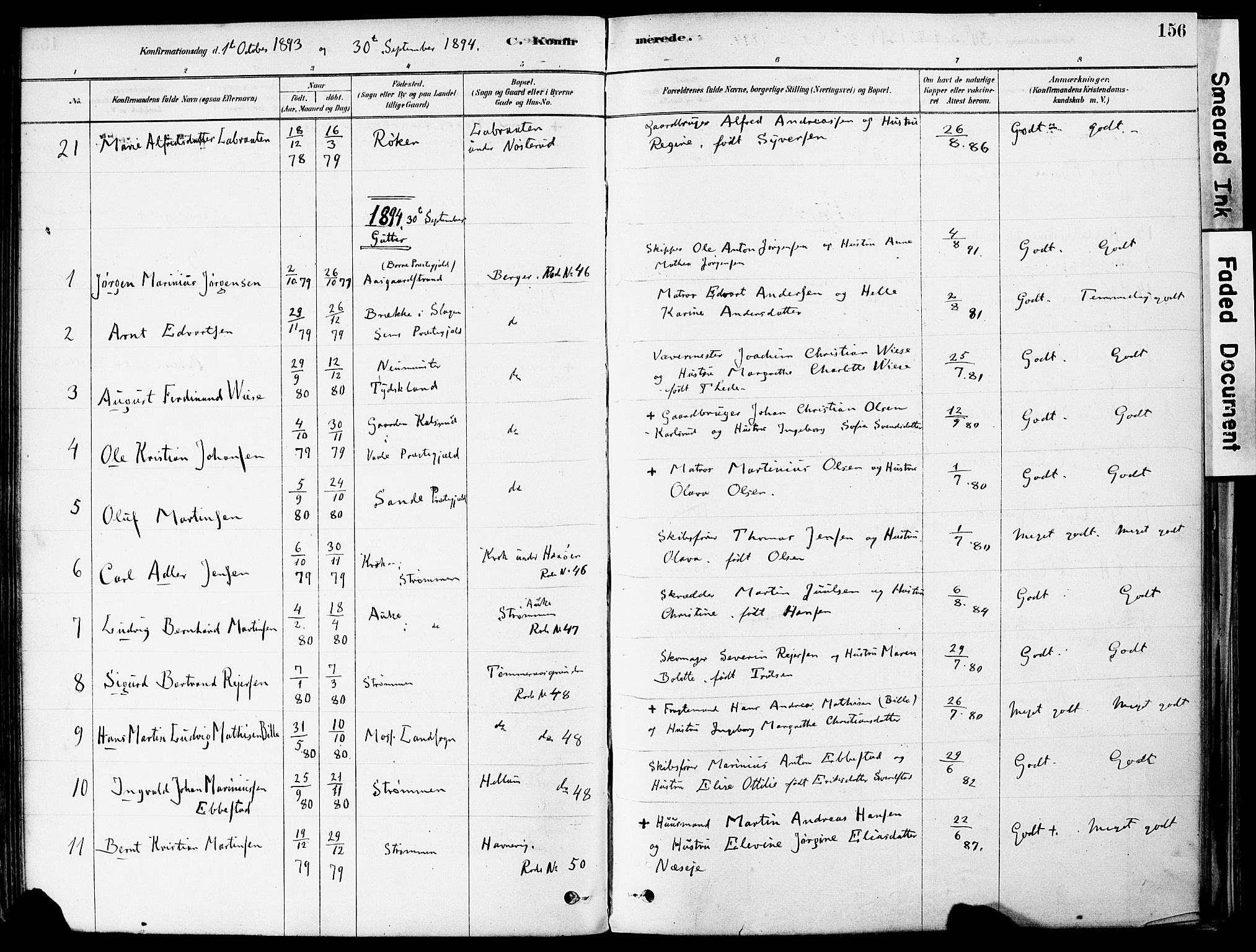 Strømm kirkebøker, AV/SAKO-A-322/F/Fa/L0004: Parish register (official) no. I 4, 1878-1899, p. 156