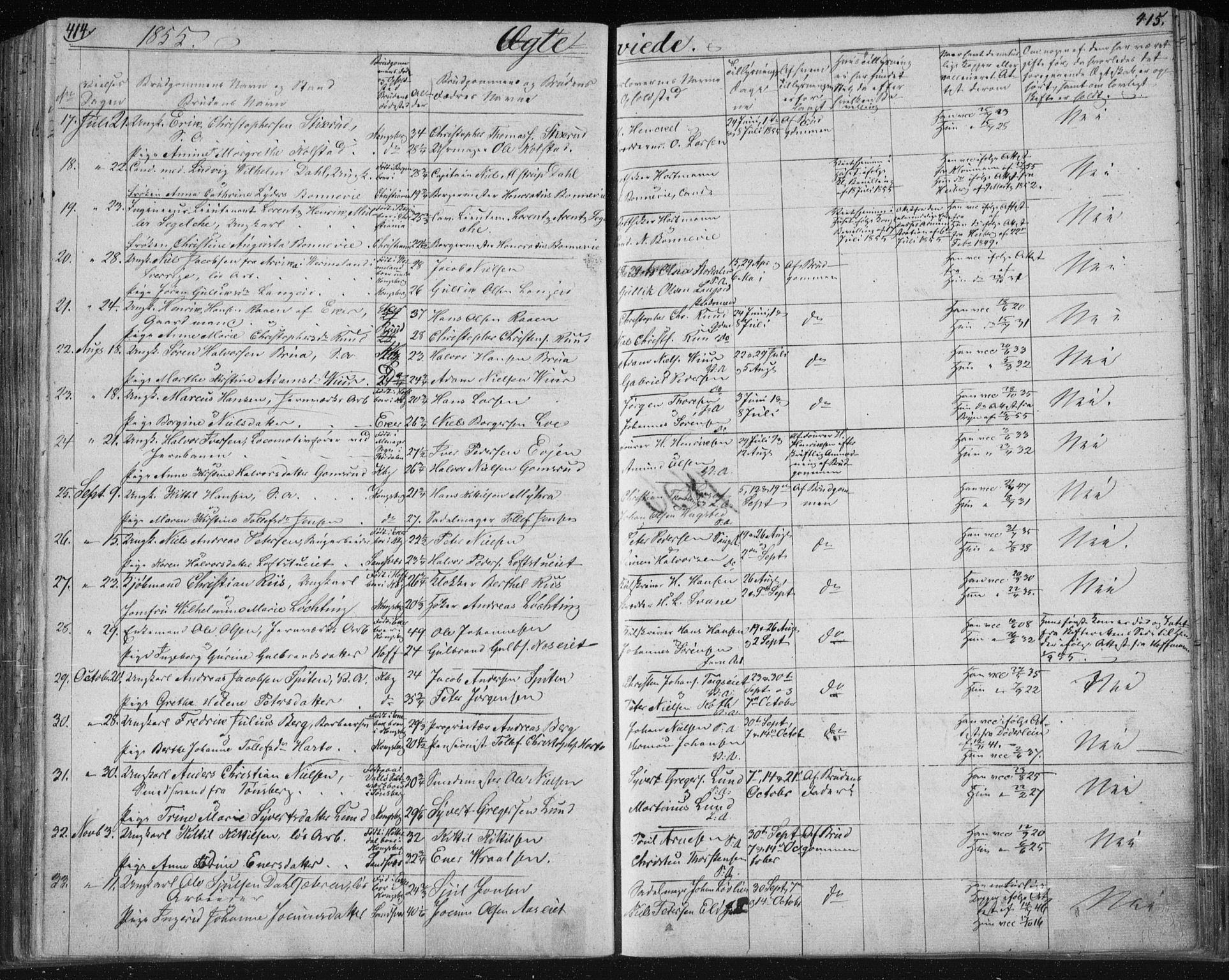 Kongsberg kirkebøker, SAKO/A-22/F/Fa/L0009: Parish register (official) no. I 9, 1839-1858, p. 414-415