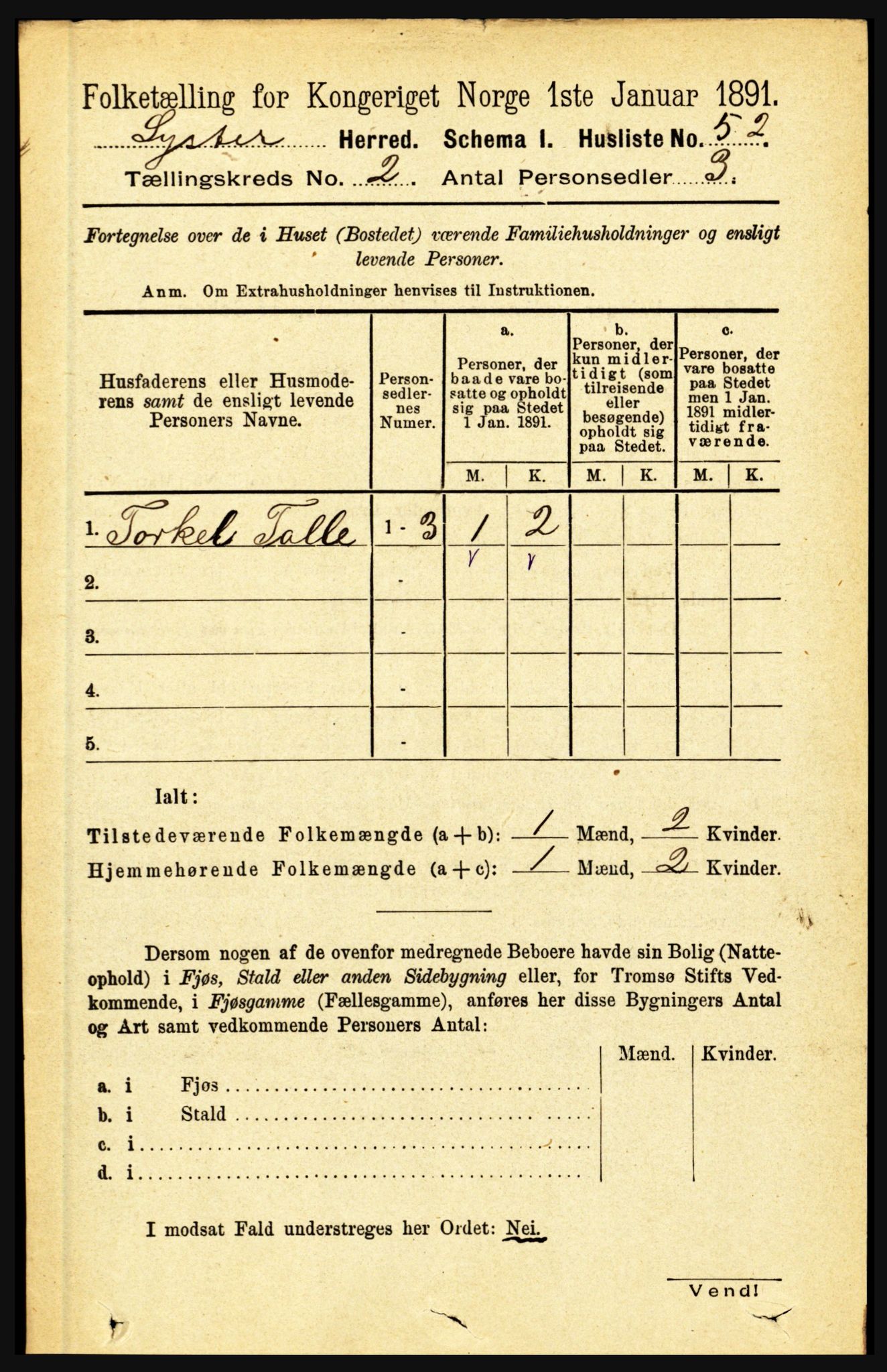 RA, 1891 census for 1426 Luster, 1891, p. 831