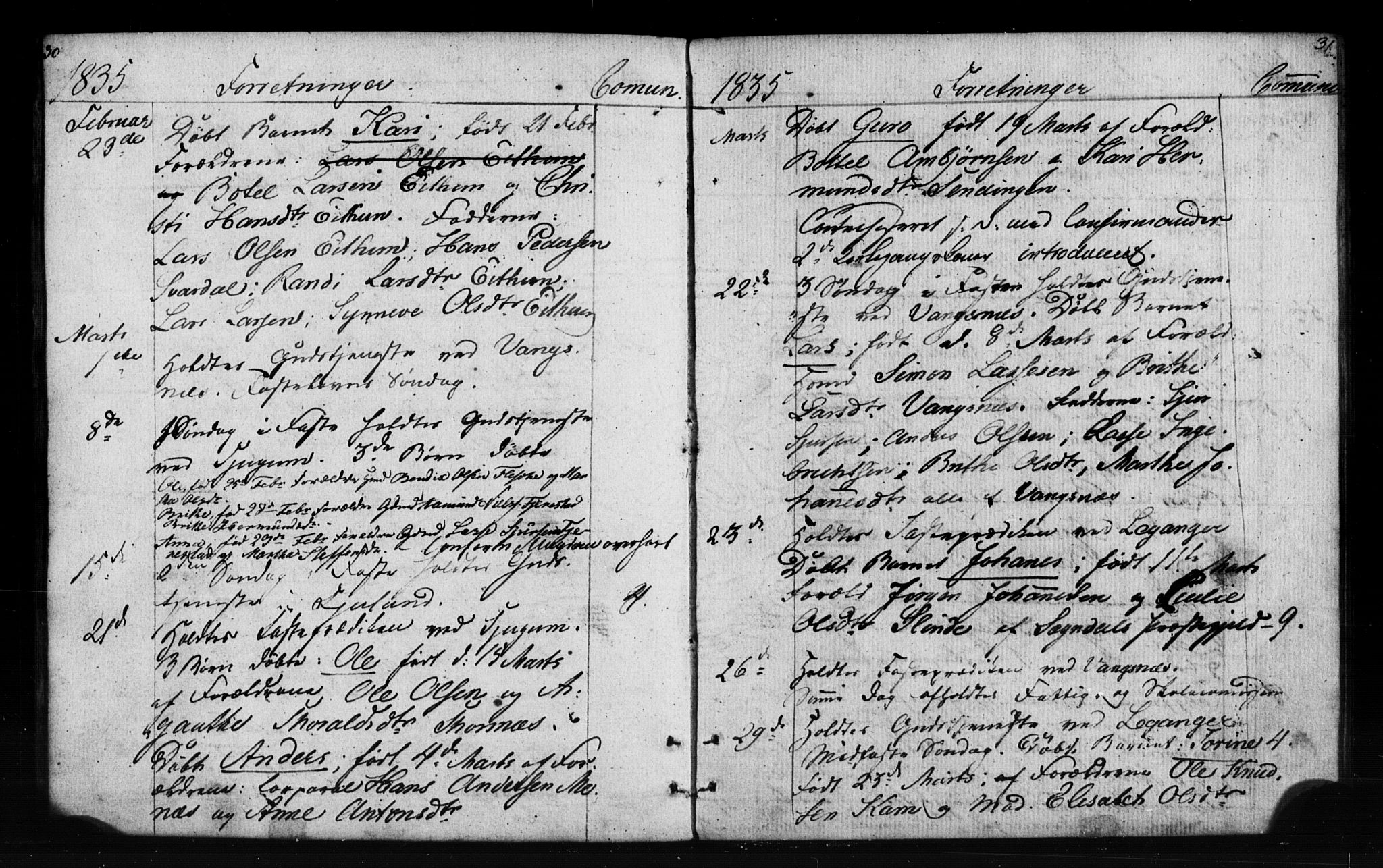 Leikanger sokneprestembete, AV/SAB-A-81001: Curate's parish register no. A 1A, 1833-1838, p. 30-31