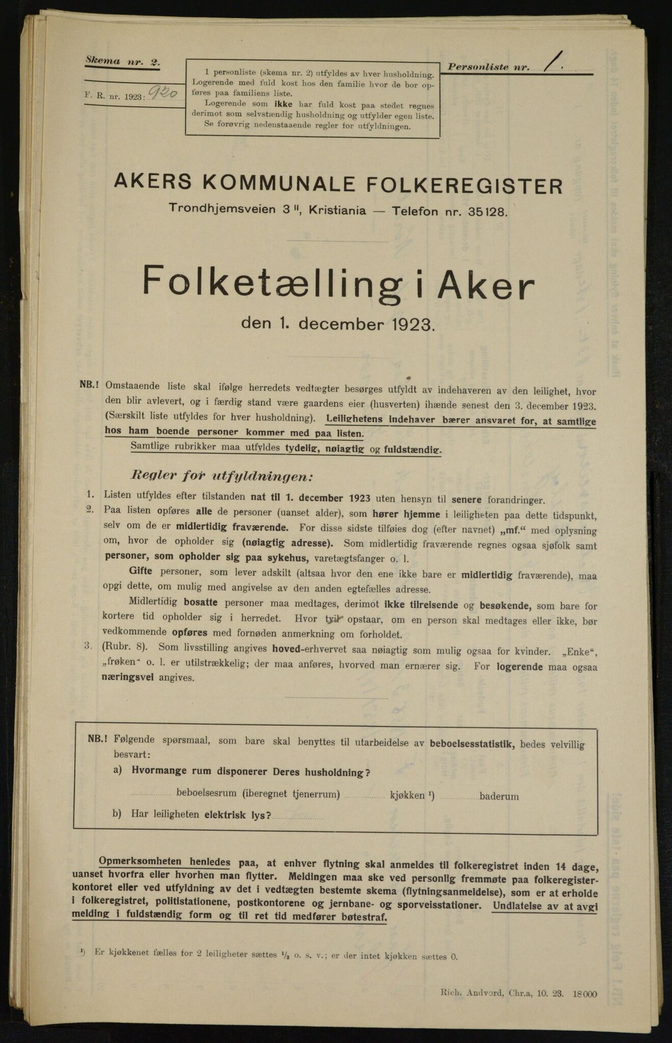 , Municipal Census 1923 for Aker, 1923, p. 13548