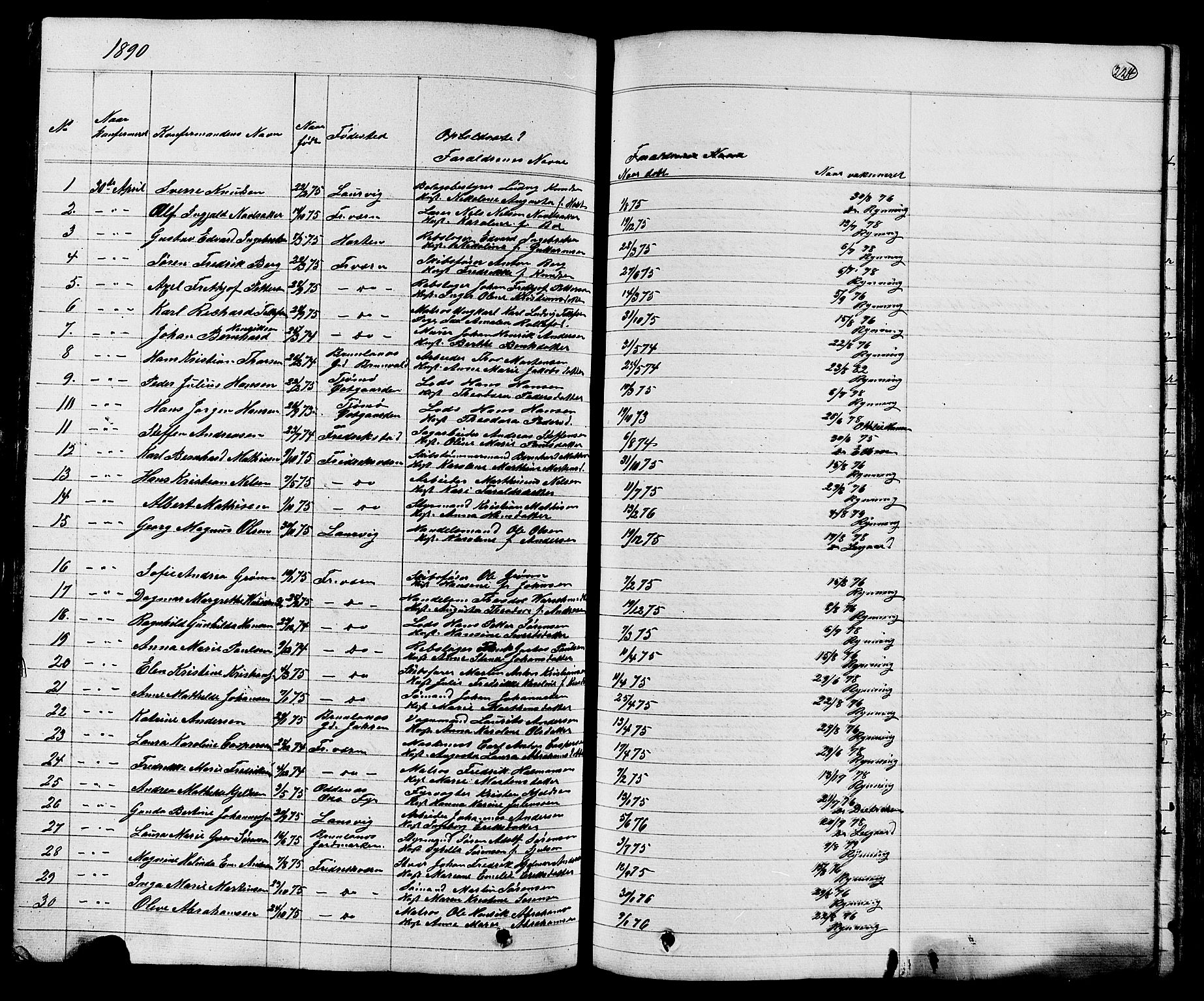 Stavern kirkebøker, AV/SAKO-A-318/G/Ga/L0002: Parish register (copy) no. 2, 1839-1909, p. 224