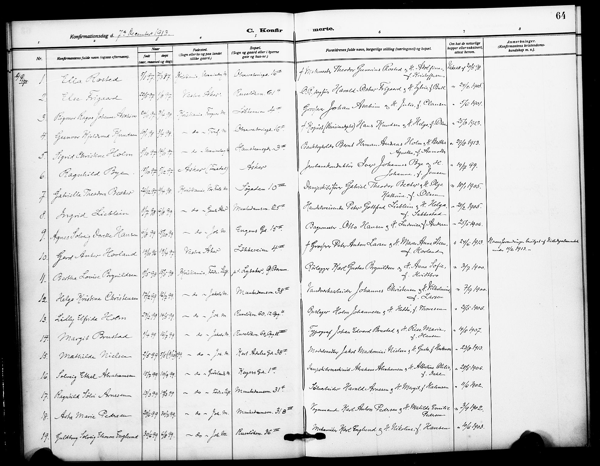 Johannes prestekontor Kirkebøker, AV/SAO-A-10852/F/Fa/L0011: Parish register (official) no. 11, 1908-1921, p. 64