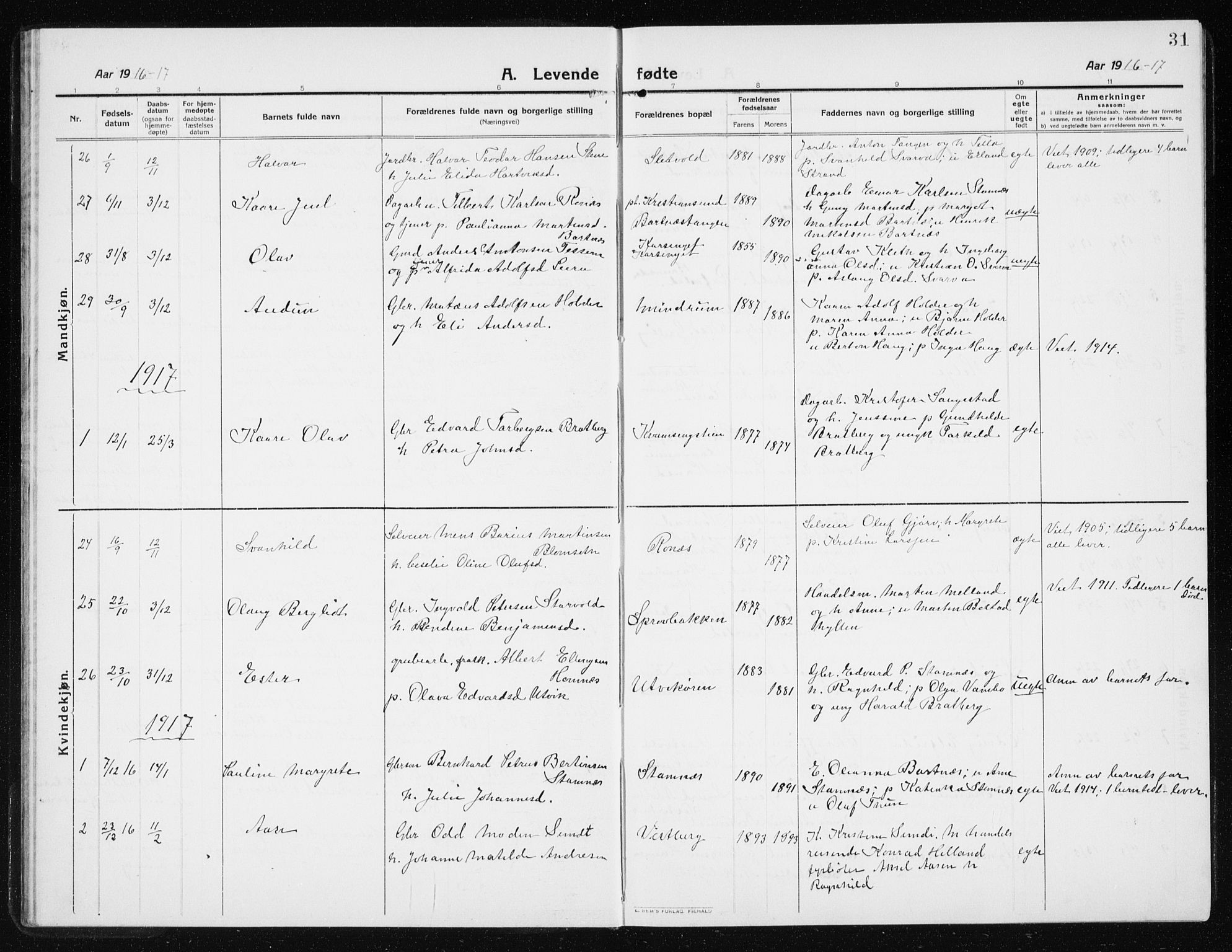 Ministerialprotokoller, klokkerbøker og fødselsregistre - Nord-Trøndelag, SAT/A-1458/741/L0402: Parish register (copy) no. 741C03, 1911-1926, p. 31