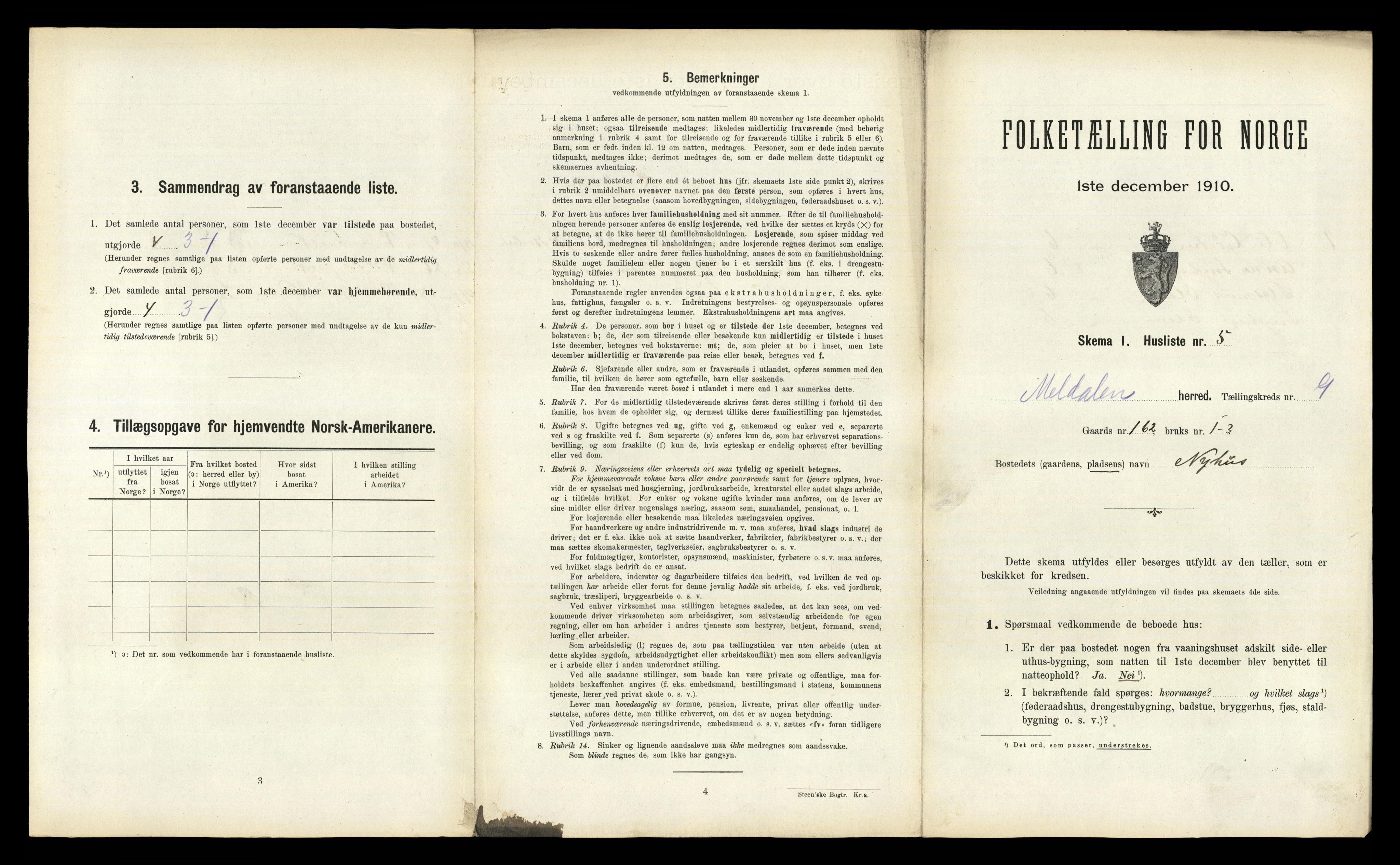 RA, 1910 census for Meldal, 1910, p. 1017