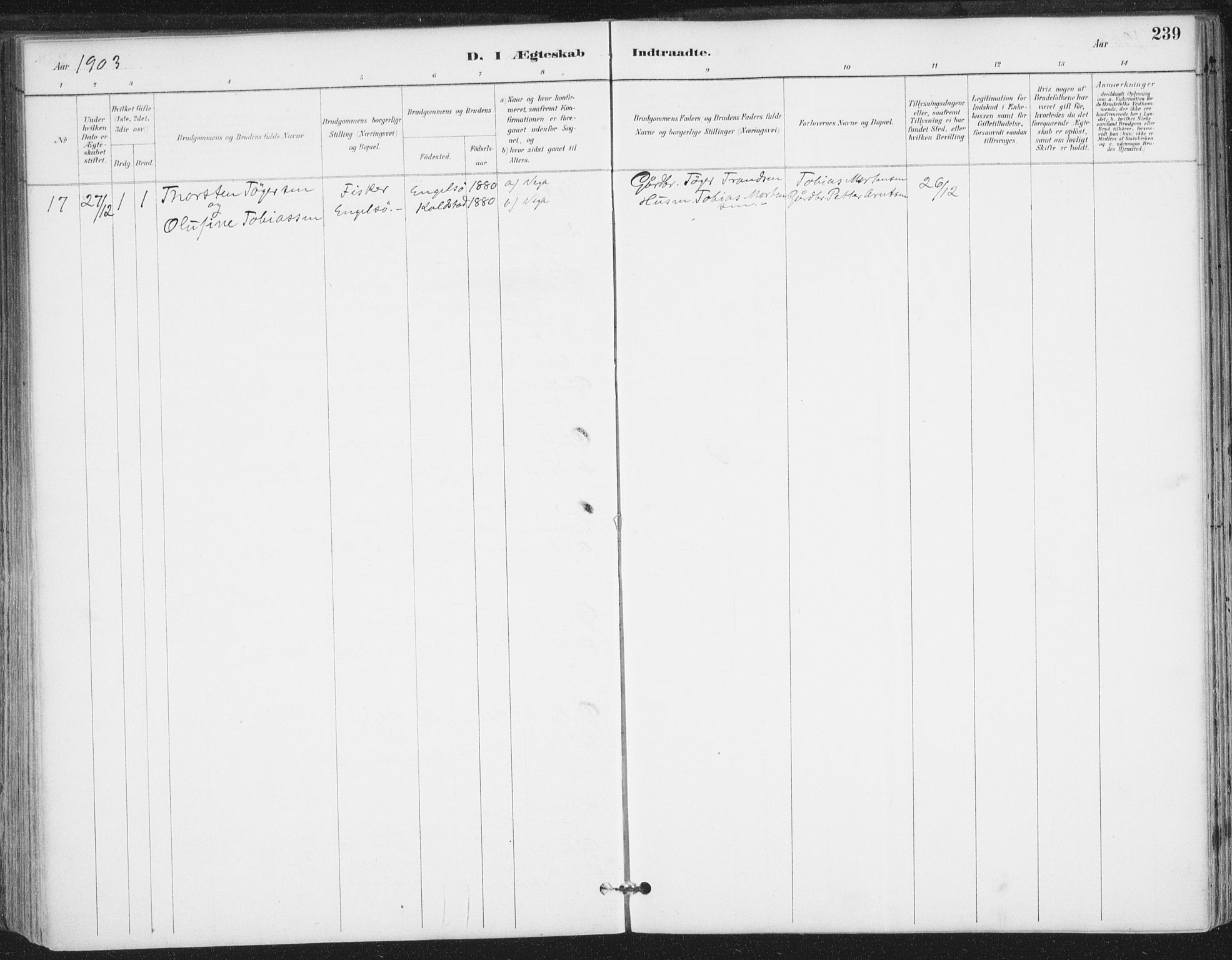 Ministerialprotokoller, klokkerbøker og fødselsregistre - Nordland, AV/SAT-A-1459/816/L0244: Parish register (official) no. 816A10, 1886-1903, p. 239