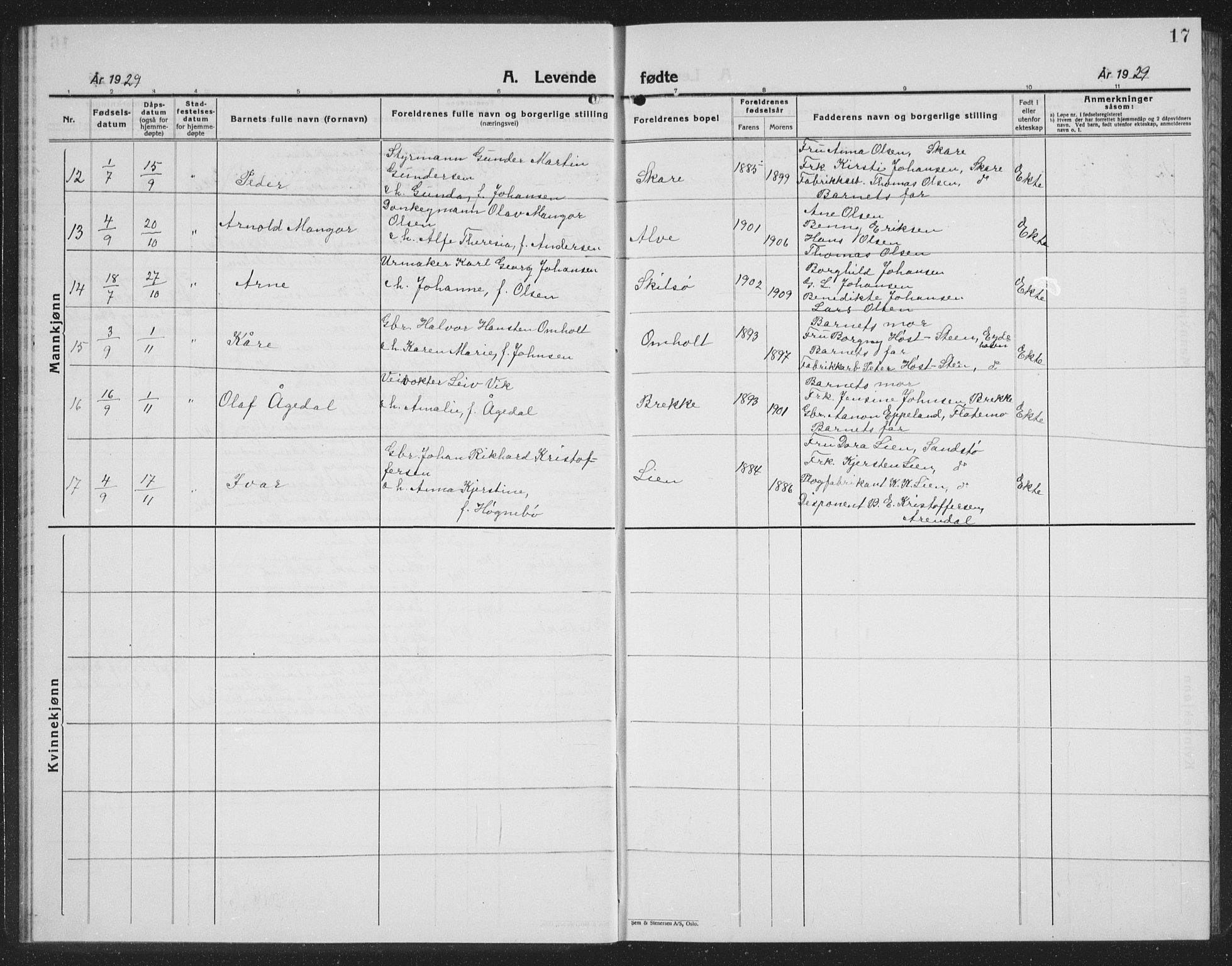 Tromøy sokneprestkontor, SAK/1111-0041/F/Fb/L0008: Parish register (copy) no. B 8, 1925-1938, p. 17