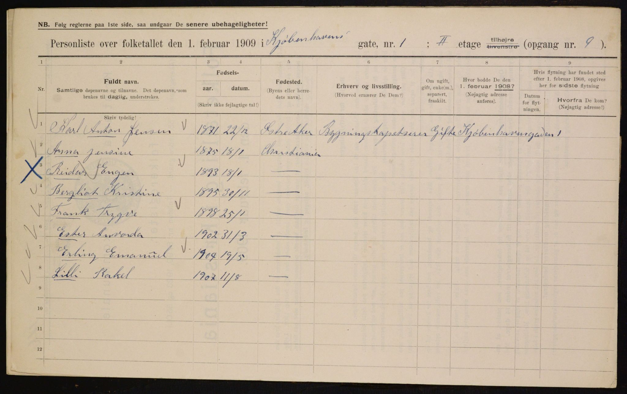 OBA, Municipal Census 1909 for Kristiania, 1909, p. 46953