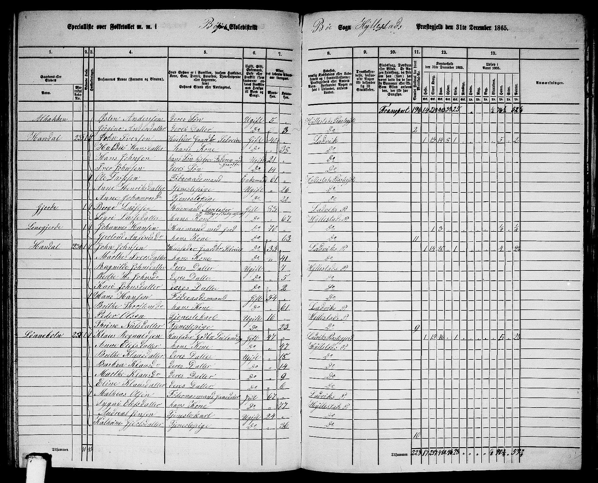 RA, 1865 census for Hyllestad, 1865, p. 116