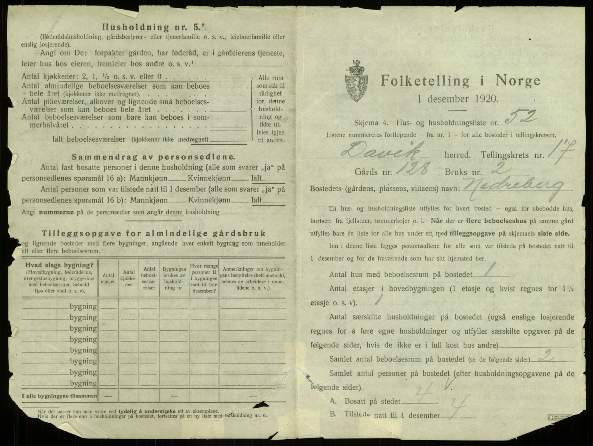 SAB, 1920 census for Davik, 1920, p. 1188