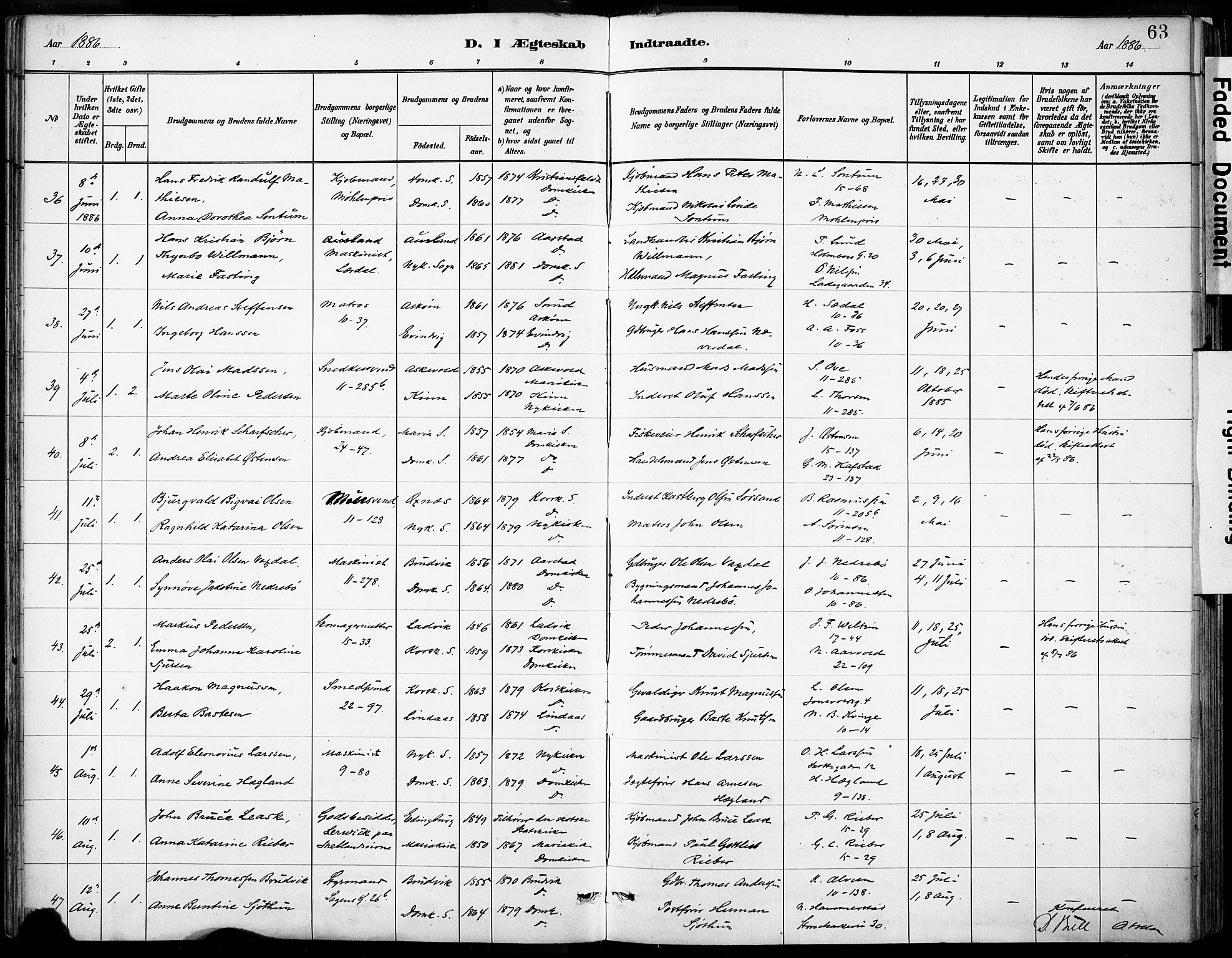 Domkirken sokneprestembete, SAB/A-74801/H/Haa/L0037: Parish register (official) no. D 4, 1880-1907, p. 63