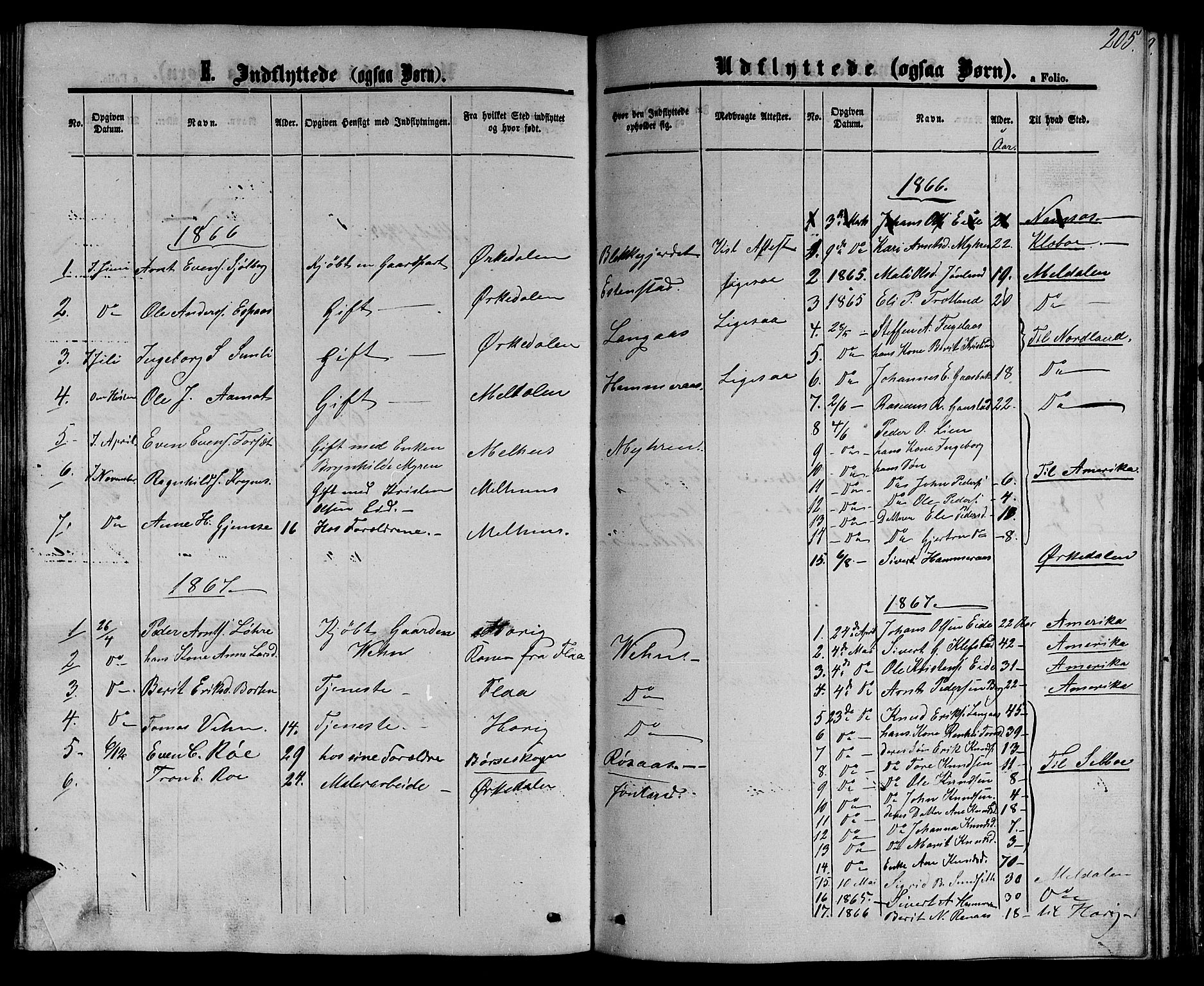 Ministerialprotokoller, klokkerbøker og fødselsregistre - Sør-Trøndelag, SAT/A-1456/694/L1131: Parish register (copy) no. 694C03, 1858-1886, p. 205
