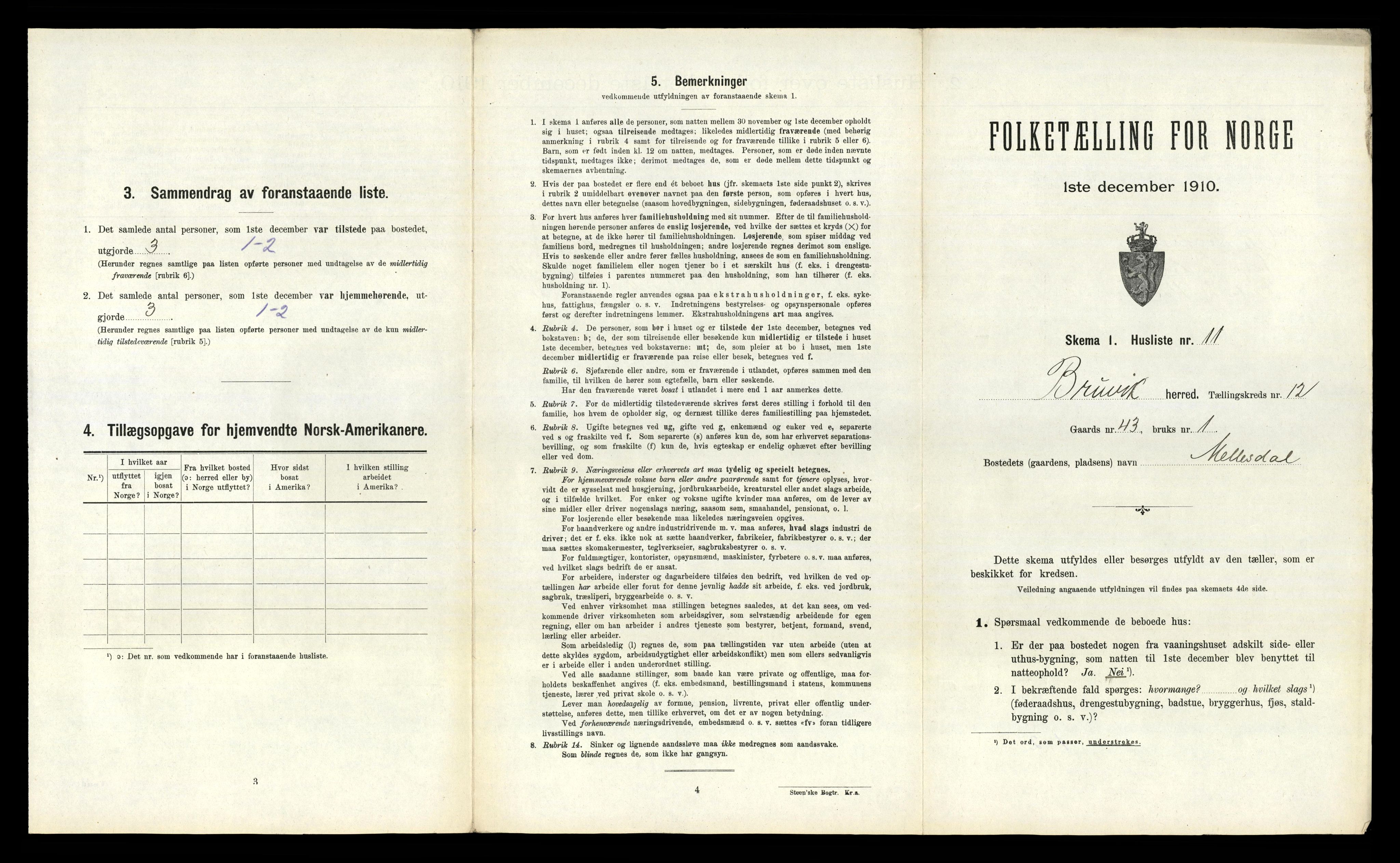 RA, 1910 census for Bruvik, 1910, p. 832