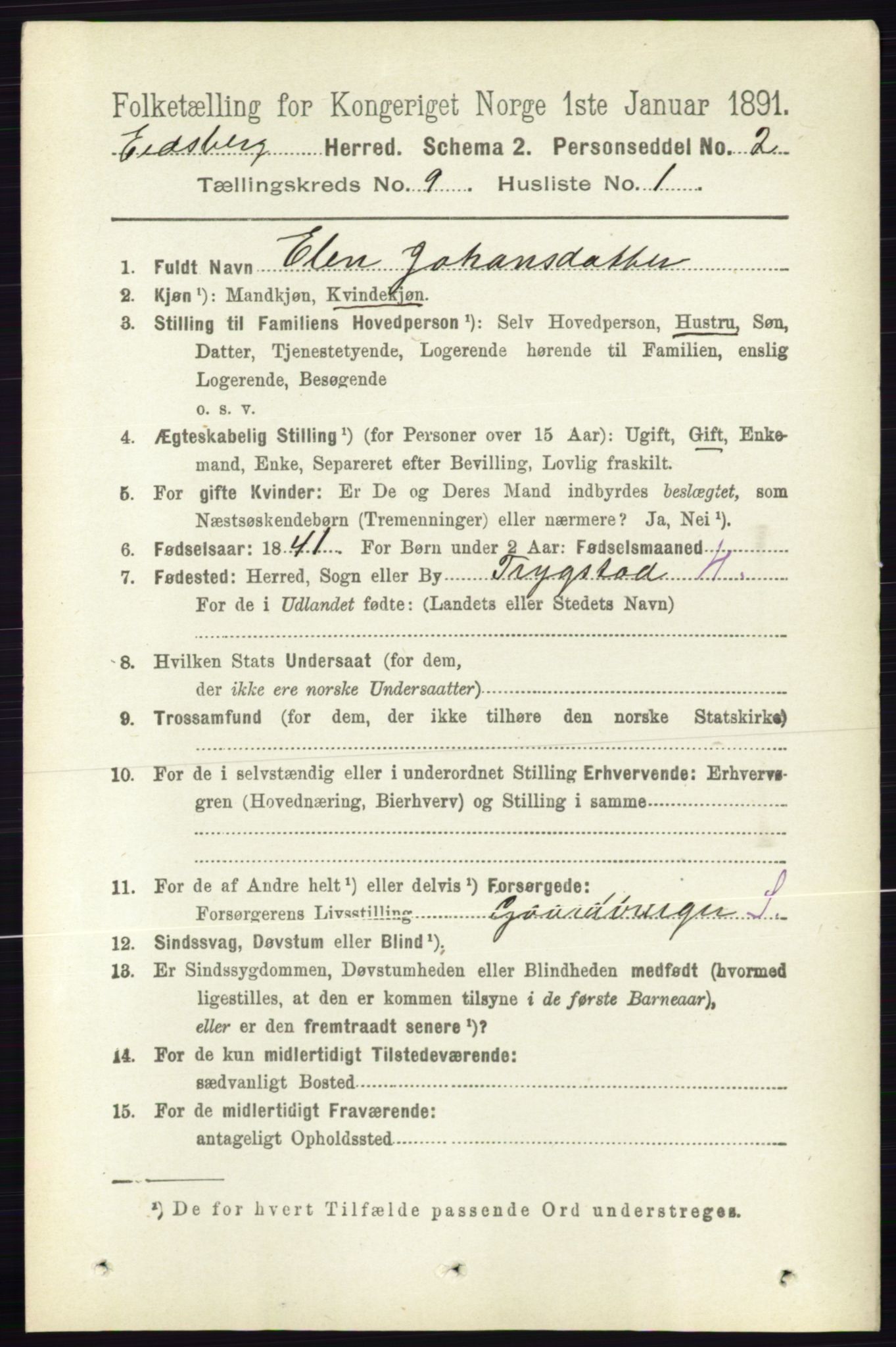 RA, 1891 census for 0125 Eidsberg, 1891, p. 5165