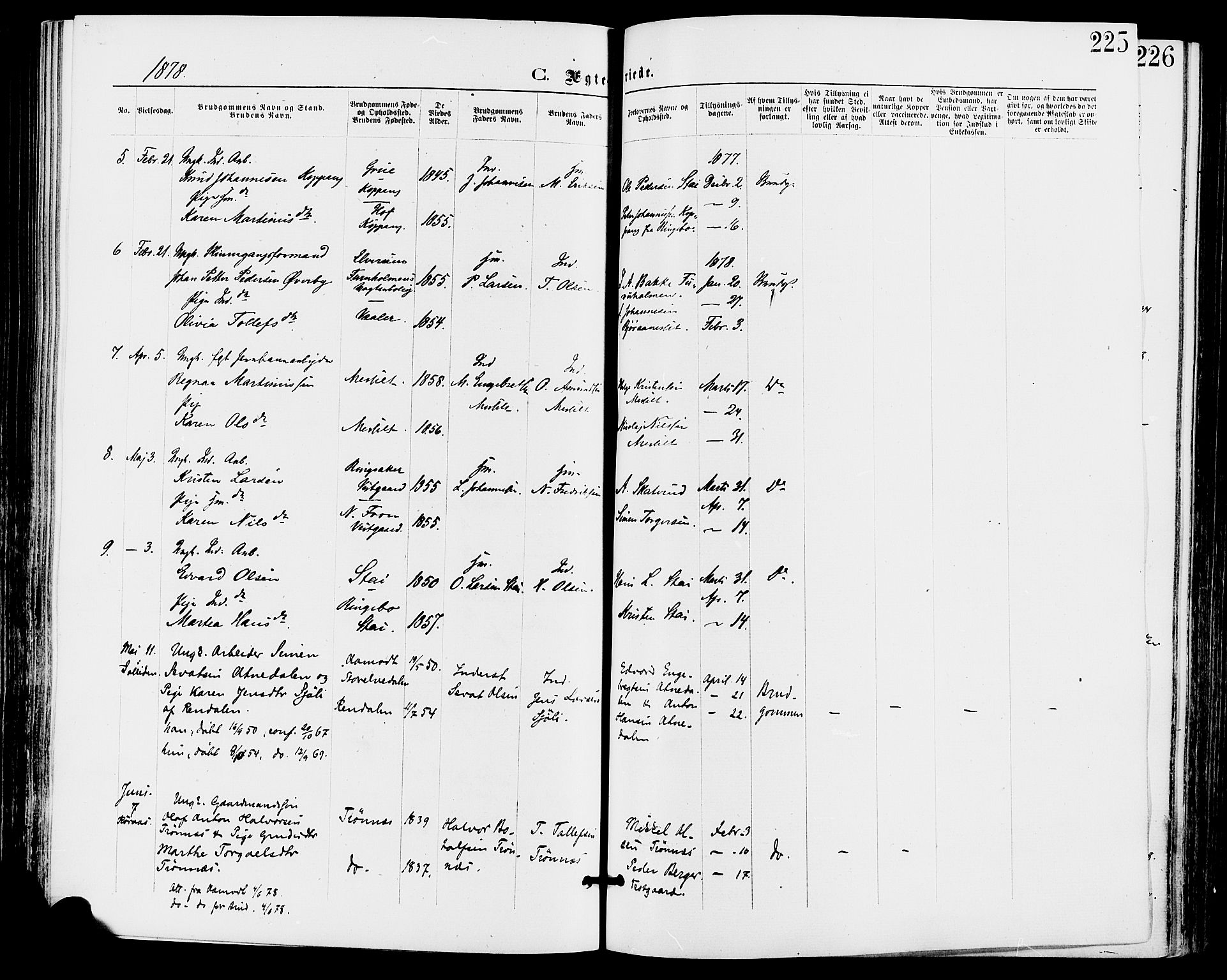 Stor-Elvdal prestekontor, SAH/PREST-052/H/Ha/Haa/L0001: Parish register (official) no. 1, 1871-1882, p. 225