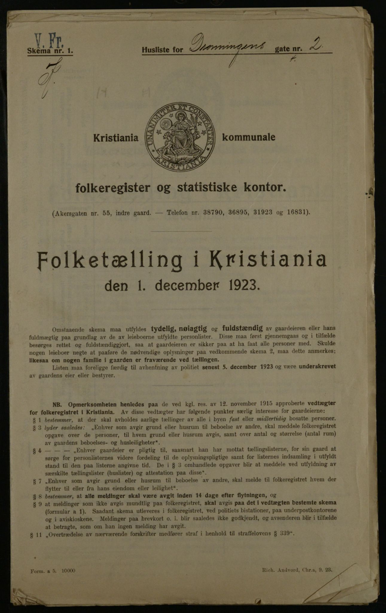 OBA, Municipal Census 1923 for Kristiania, 1923, p. 19165