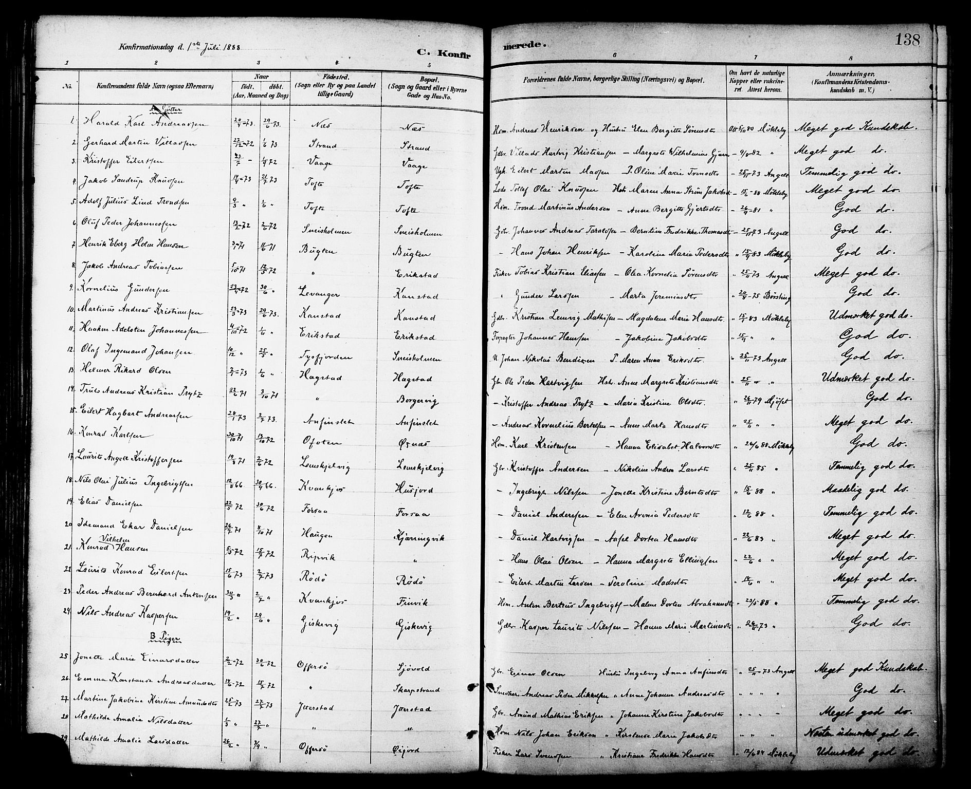 Ministerialprotokoller, klokkerbøker og fødselsregistre - Nordland, SAT/A-1459/872/L1035: Parish register (official) no. 872A10, 1884-1896, p. 138